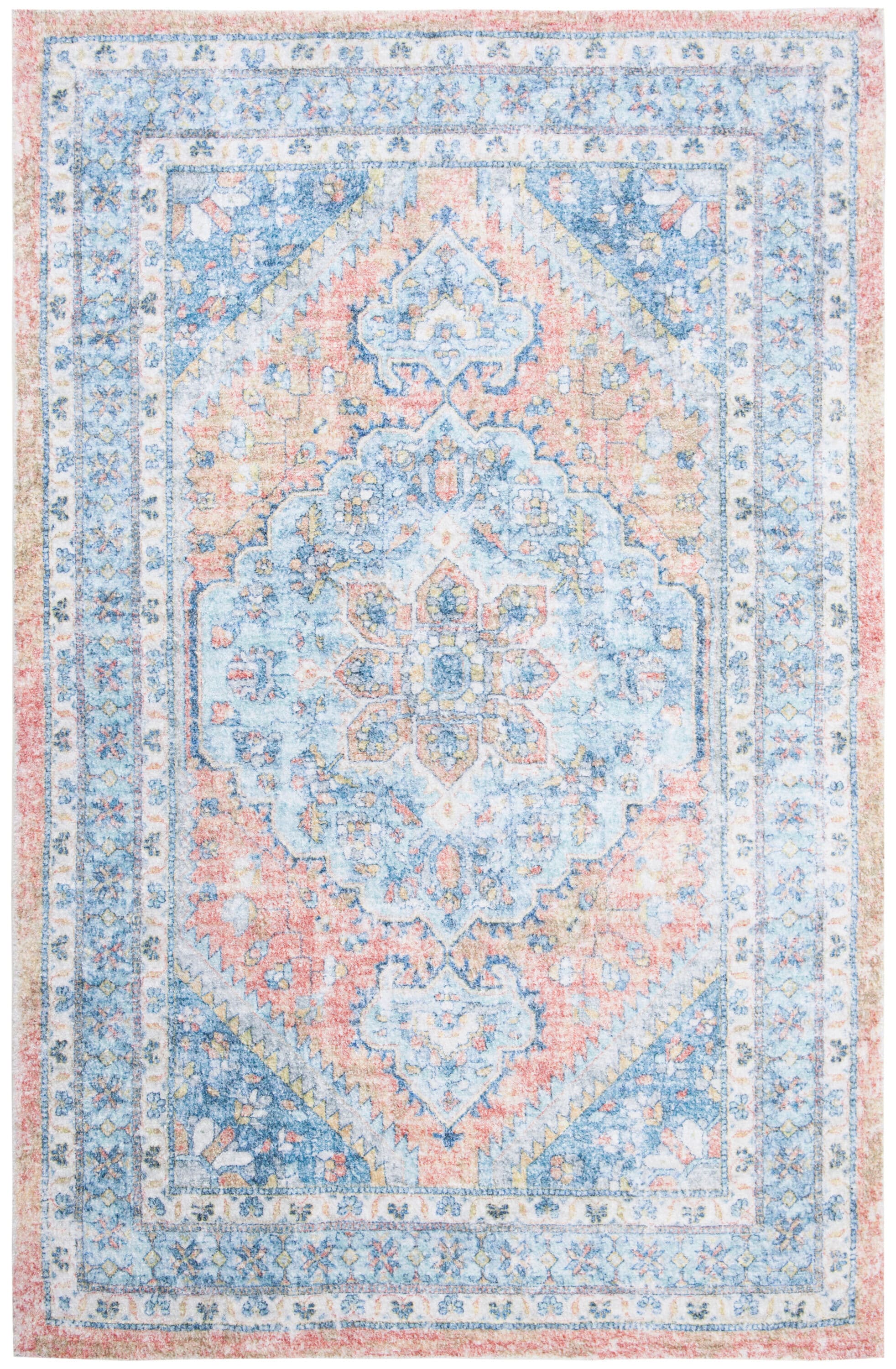 Safavieh SFN559M-5 Saffron Bjorn 5 x 8 (ft) Loomed Polyester Blue/Rust Rectangular Indoor Distressed/Overdyed Vintage Area rug