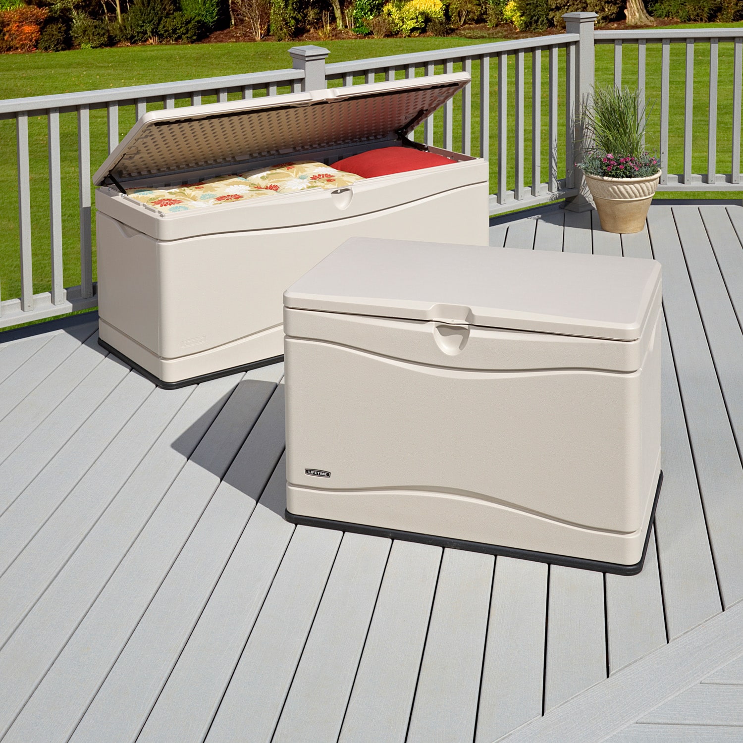 LIFETIME PRODUCTS 60-in L x 24-in 130- Gallons Tan Deck Box in the Deck  Boxes department at