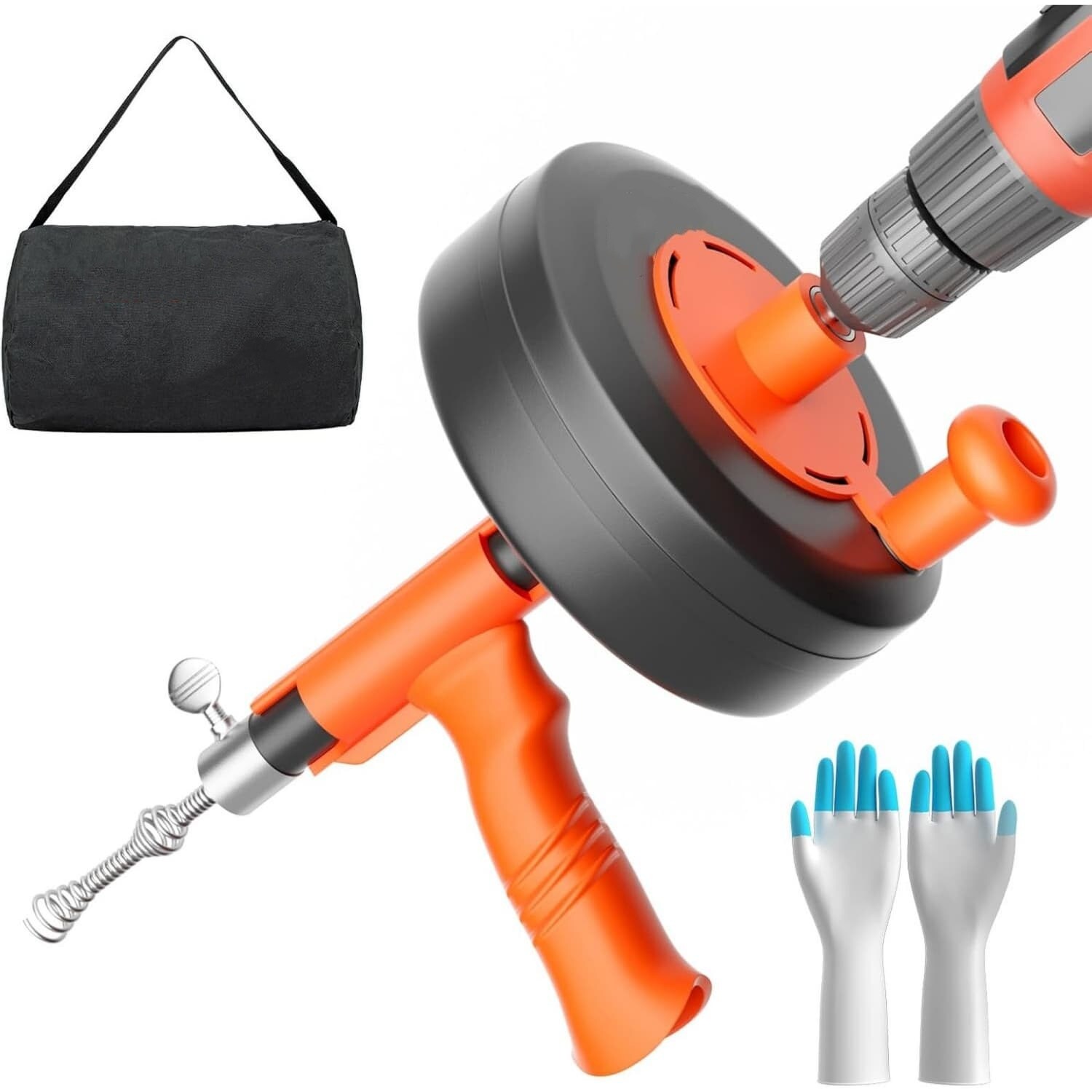 OGETFUUR 25ft Flexible Steel Orange Drain Snake Auger with Drill Adapter for Shower and Bathtub Clogs