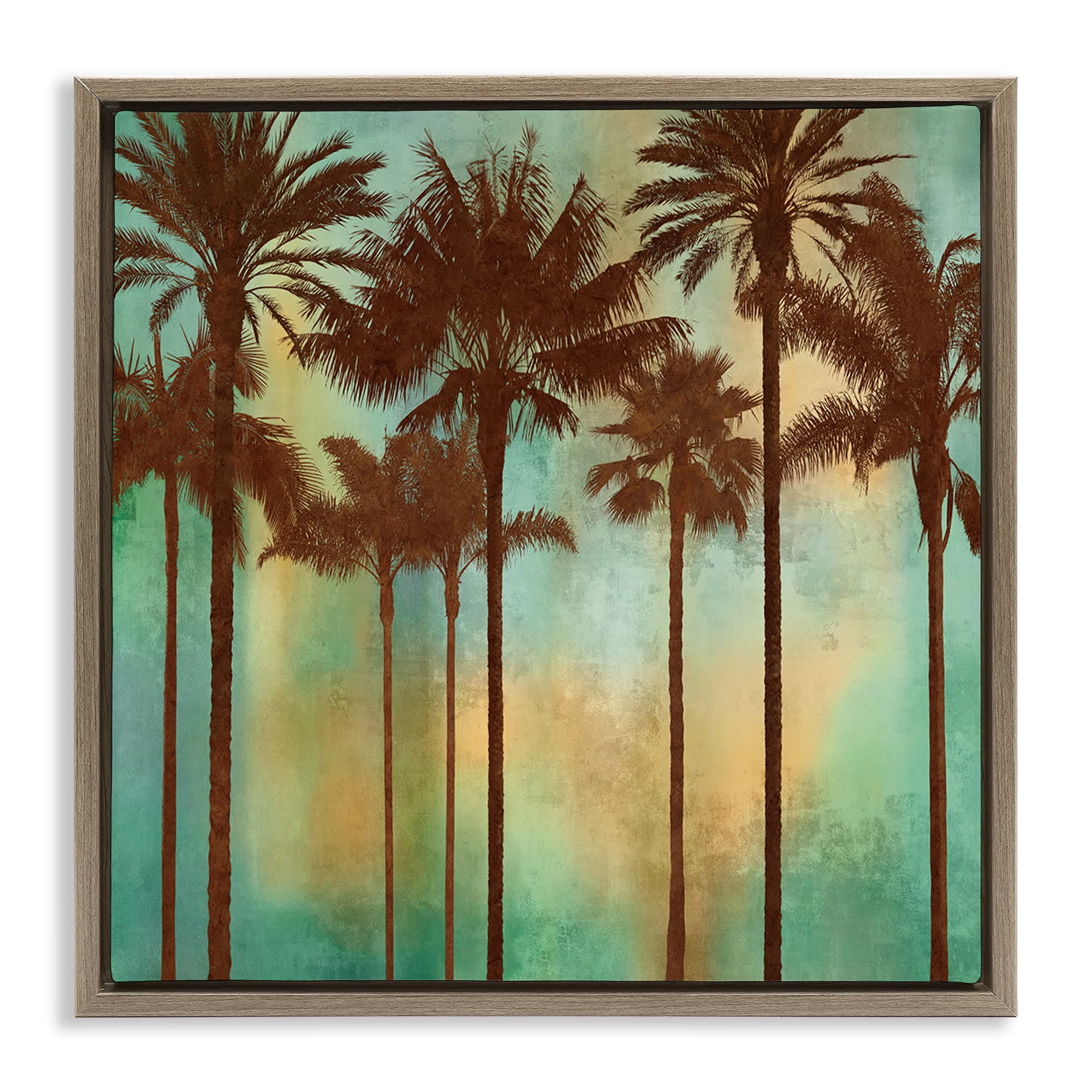 Stupell Industries BS-548-FFE-24X24 Palm Trees over Gradient Brown Framed Floater Canvas Wall Art By John Seba 25 x 25