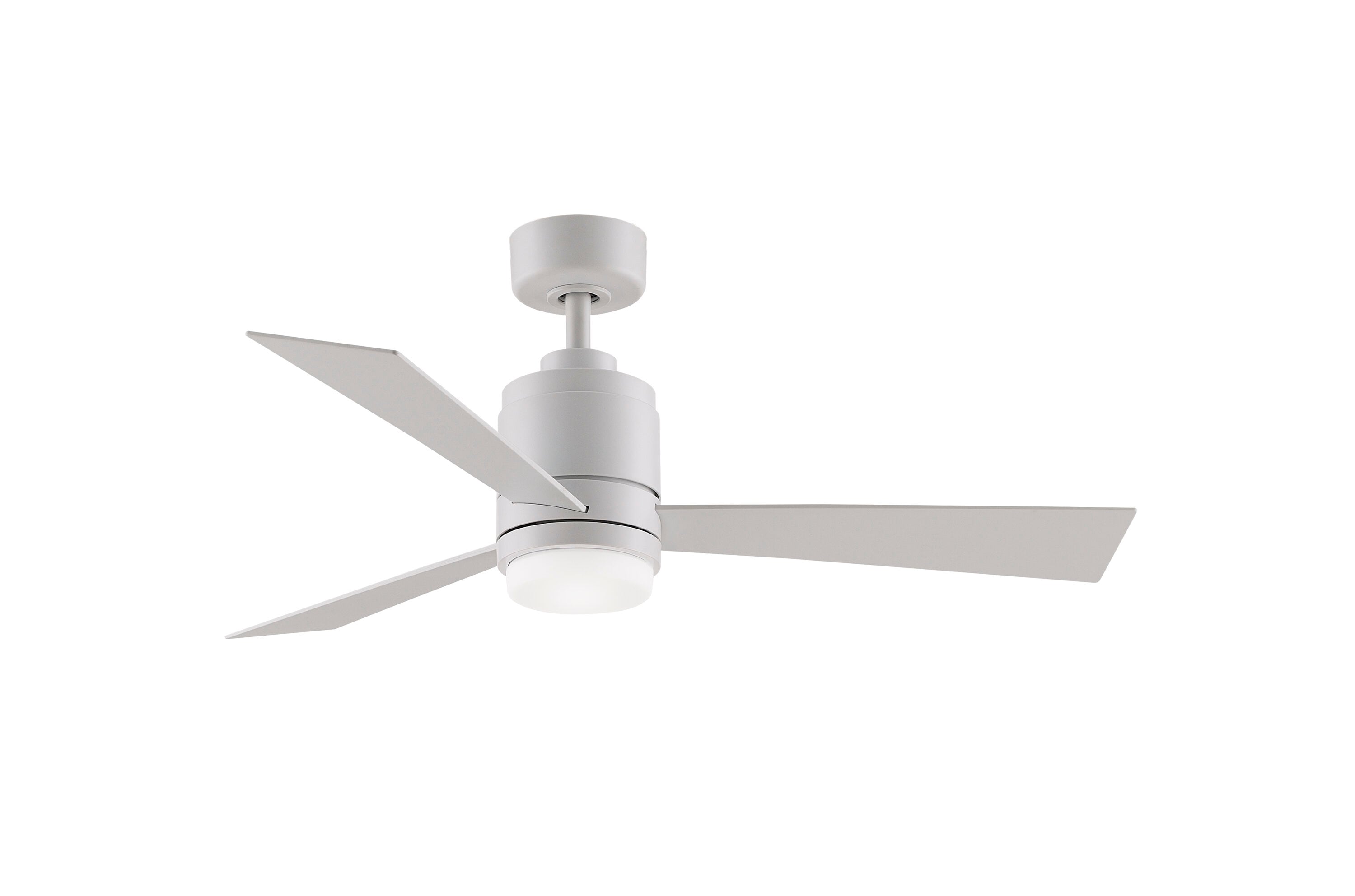 Fanimation Studio Collection LP8177LMWW All-Weather Pylon 48-Inches Matte white with Matte White Blades Integrated LED Fixture Indoor/Outdoor Downrod mount Propeller Ceiling Fan With Light and Remote ( 3 -Blade)