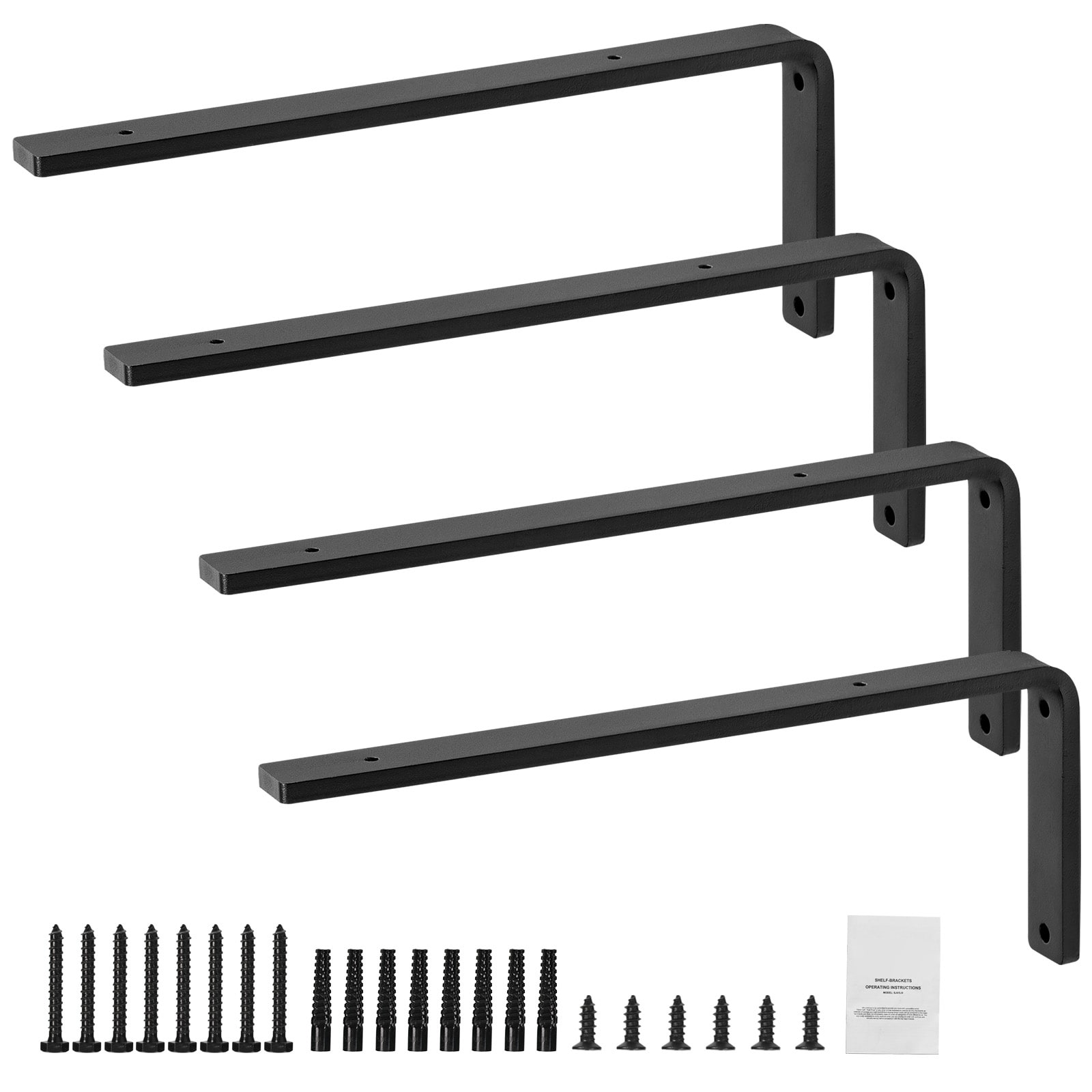 VEVOR SCSJZJGBZJYG04312V0 Shelf Bracket  16 x 6 in 4 Pcs  Heavy Duty Floating Shelf Brackets  Brackets for Shelves  10mm Thick Matte Black L Shelf Bracket Steel Shelving Brackets with 160 lbs Load Capacity