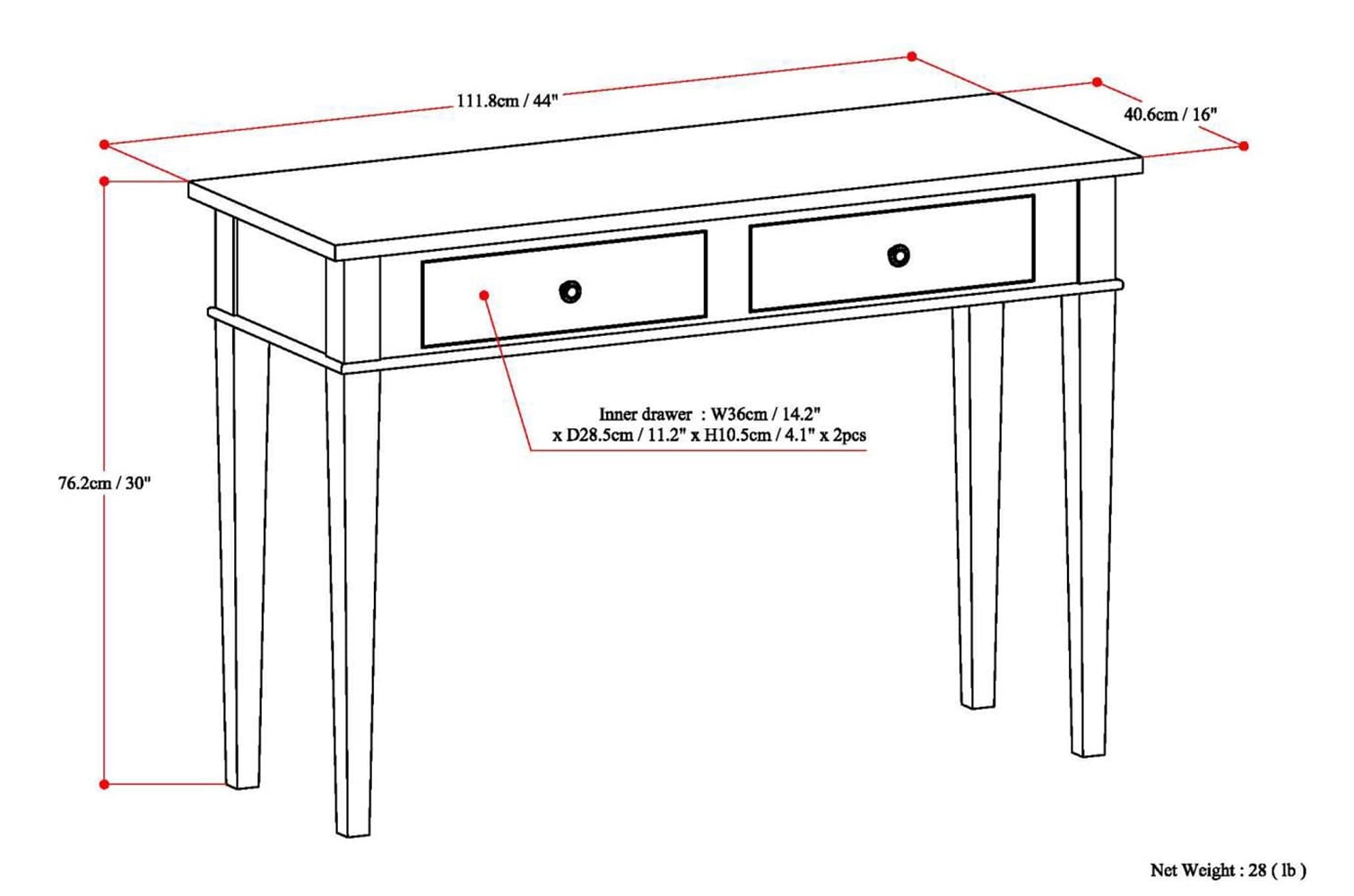 Carlton Dark Tobacco Solid Pine Console Table with Storage