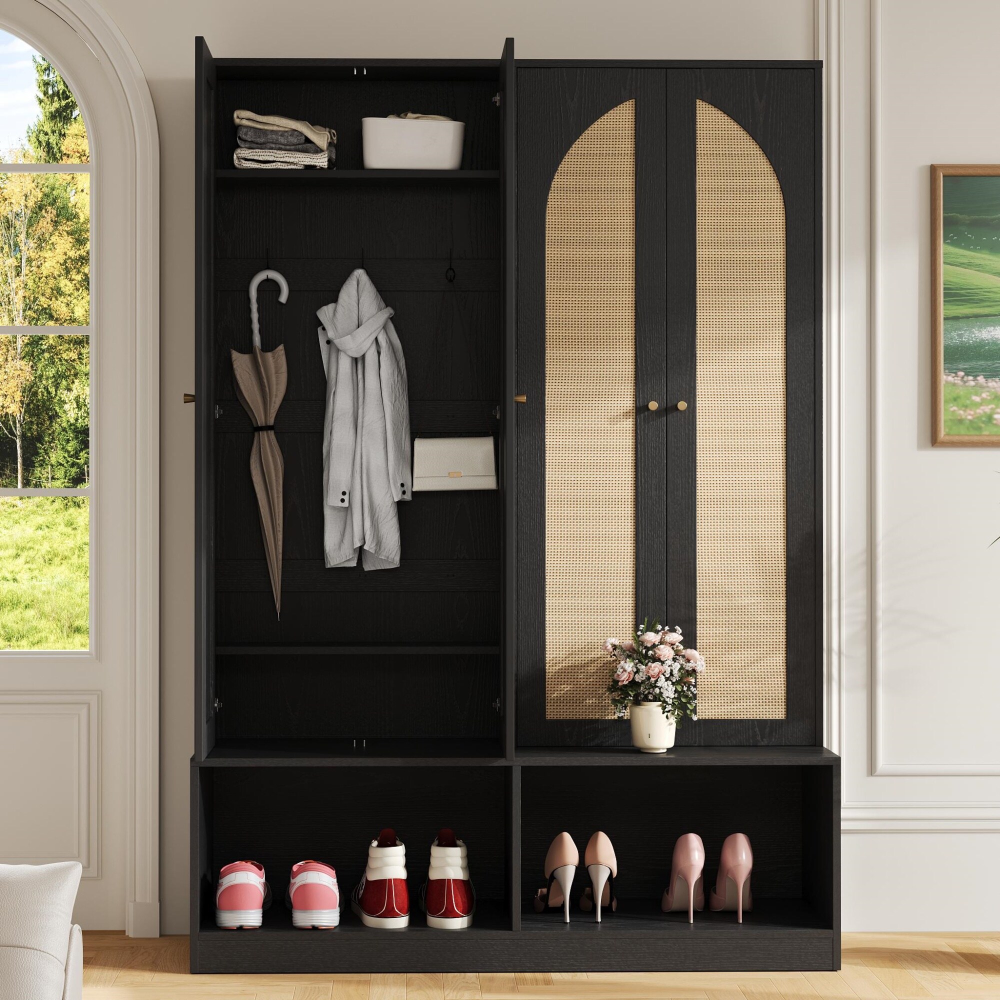 JANSNO hall tree Modern 55.1-in black Fabric Hall Tree