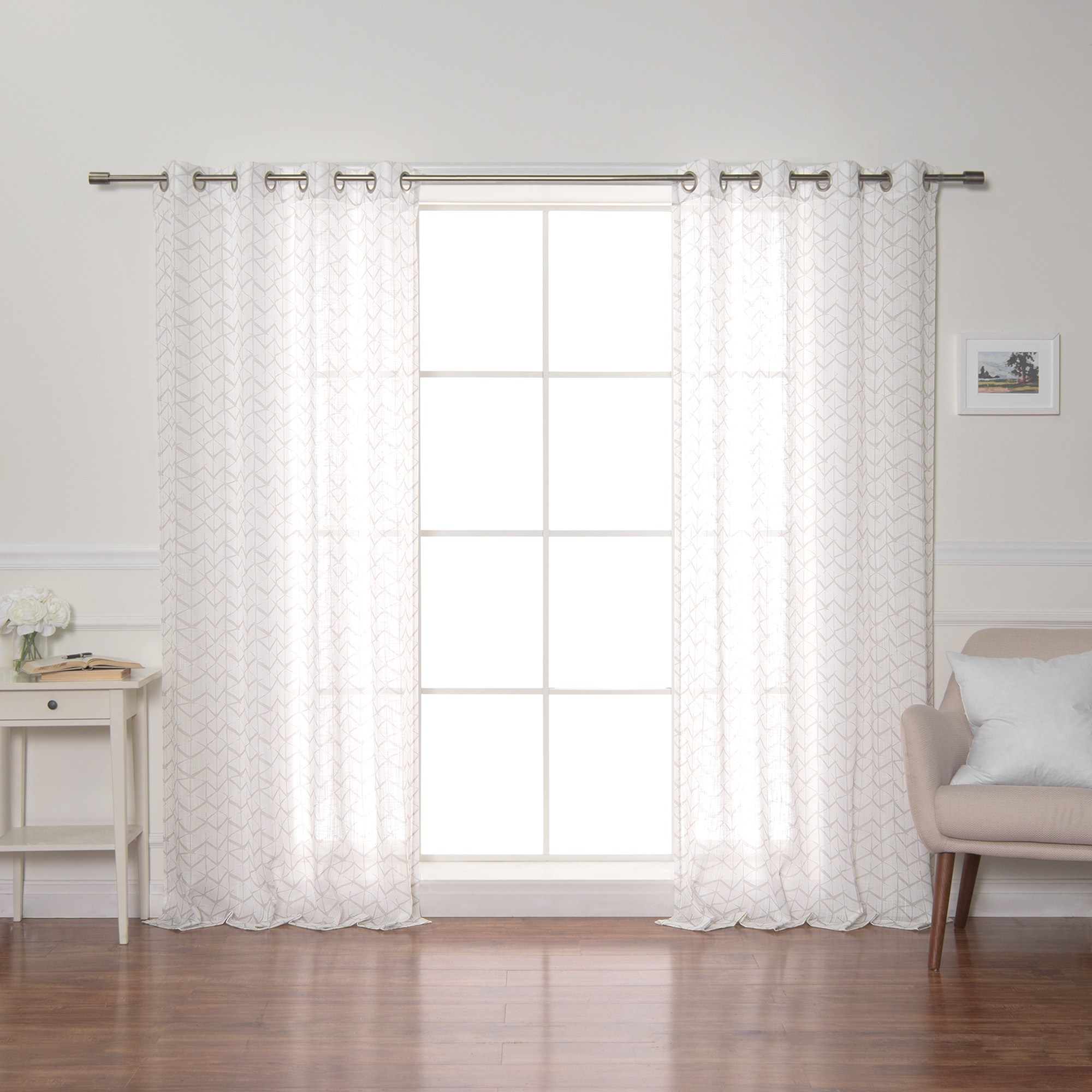 Best Home Fashion JC-GROM-CUBE-84-NAT 84-Inches Natural Geometric Semi-sheer Grommet Curtain panel pair