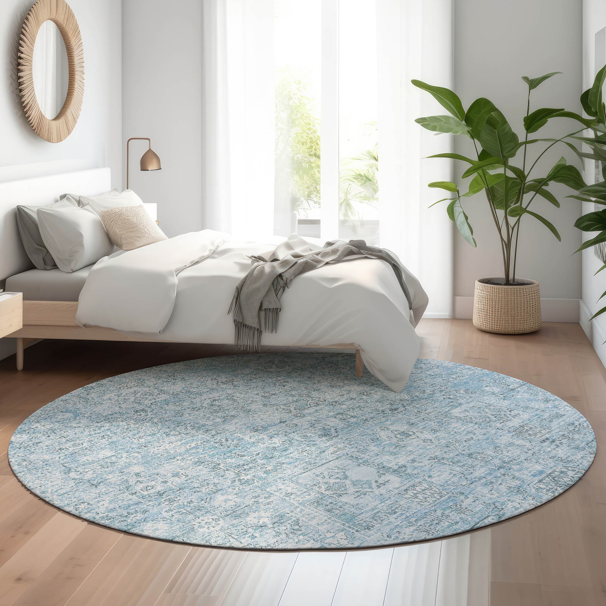 Addison Rugs AMF611SK8RO Mayfield AMF611SK 8 x 8 (ft) Loomed Polyester Sky Round Indoor Geometric Machine washable Area rug