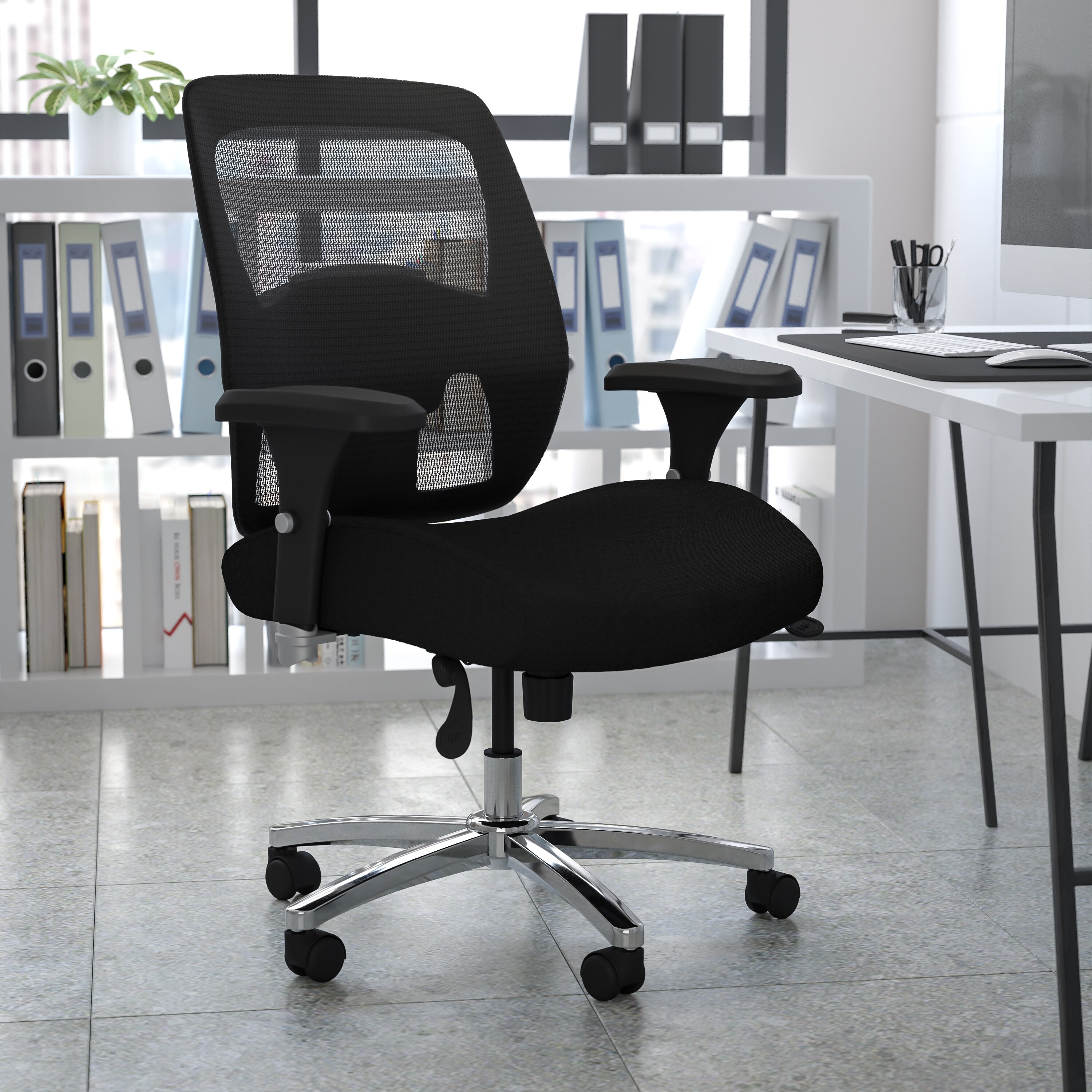 Flash Furniture Black Fabric Contemporary Adjustable Height Swivel  Upholstered Desk Chair in the Office Chairs department at