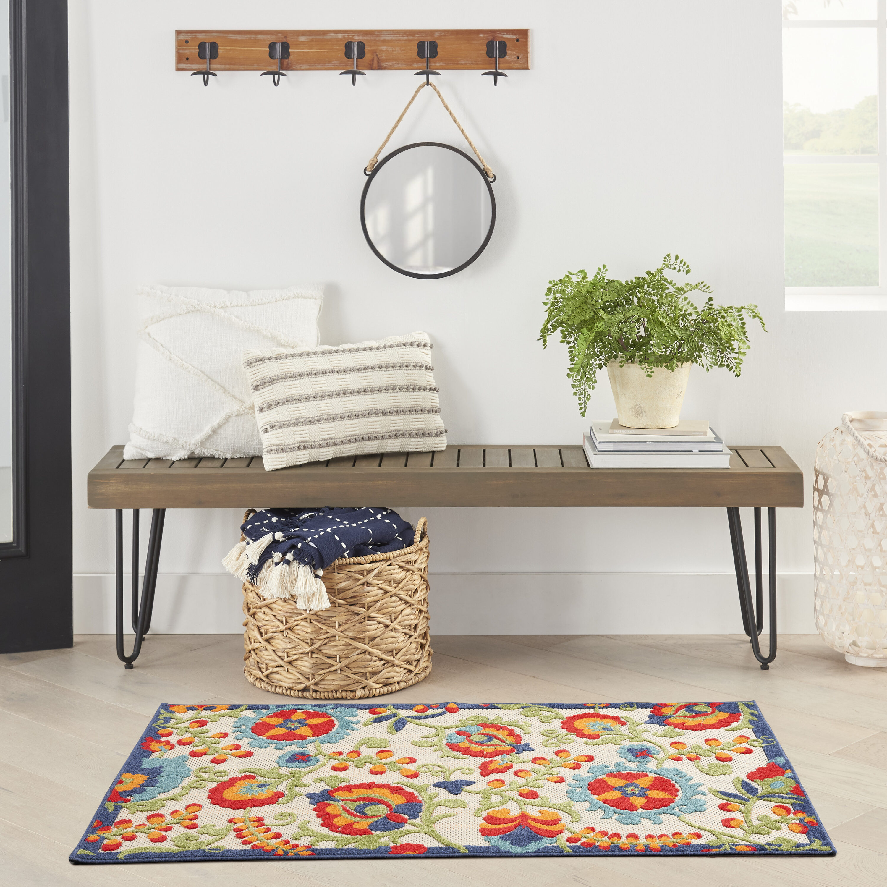 Nourison 099446836656 Aloha 3 x 5 (ft) Loomed Polypropylene Multicolor Rectangular Indoor/Outdoor Floral/Botanical Tropical Area rug