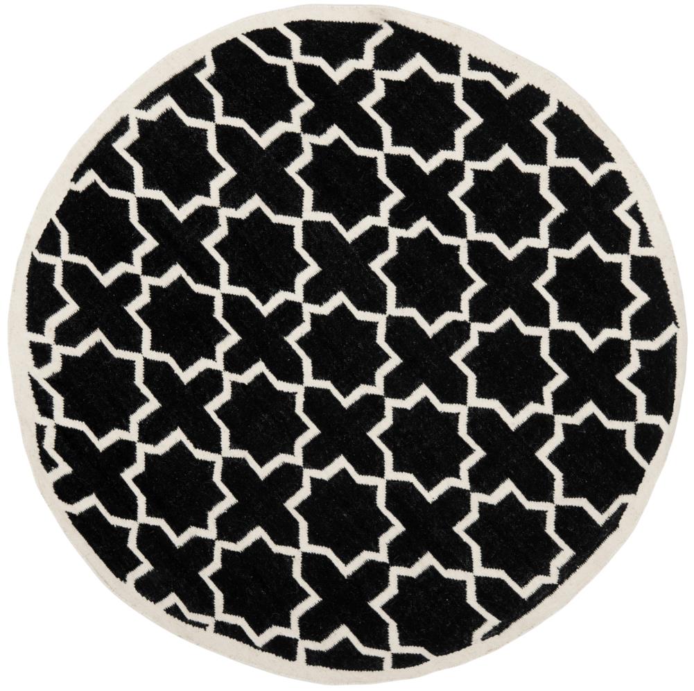 Safavieh DHU549L-8R Dhurries Neva 8 x 8 (ft) Wool Black/Ivory Round Indoor Geometric Coastal Area rug