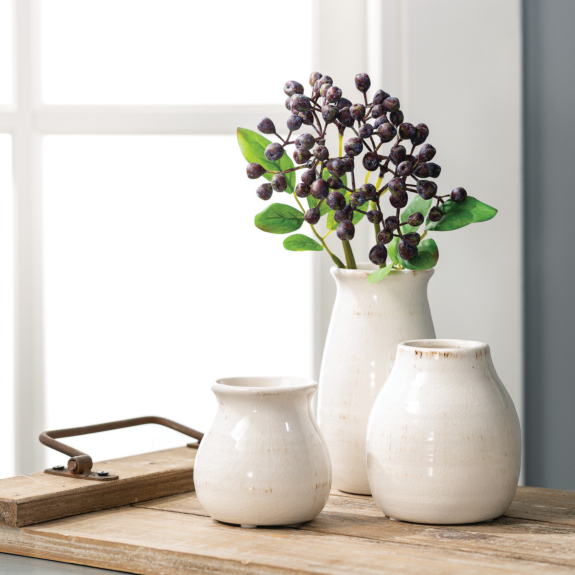 Petite Ceramic Bud Vases Set, Off-White, Modern Farmhouse Design