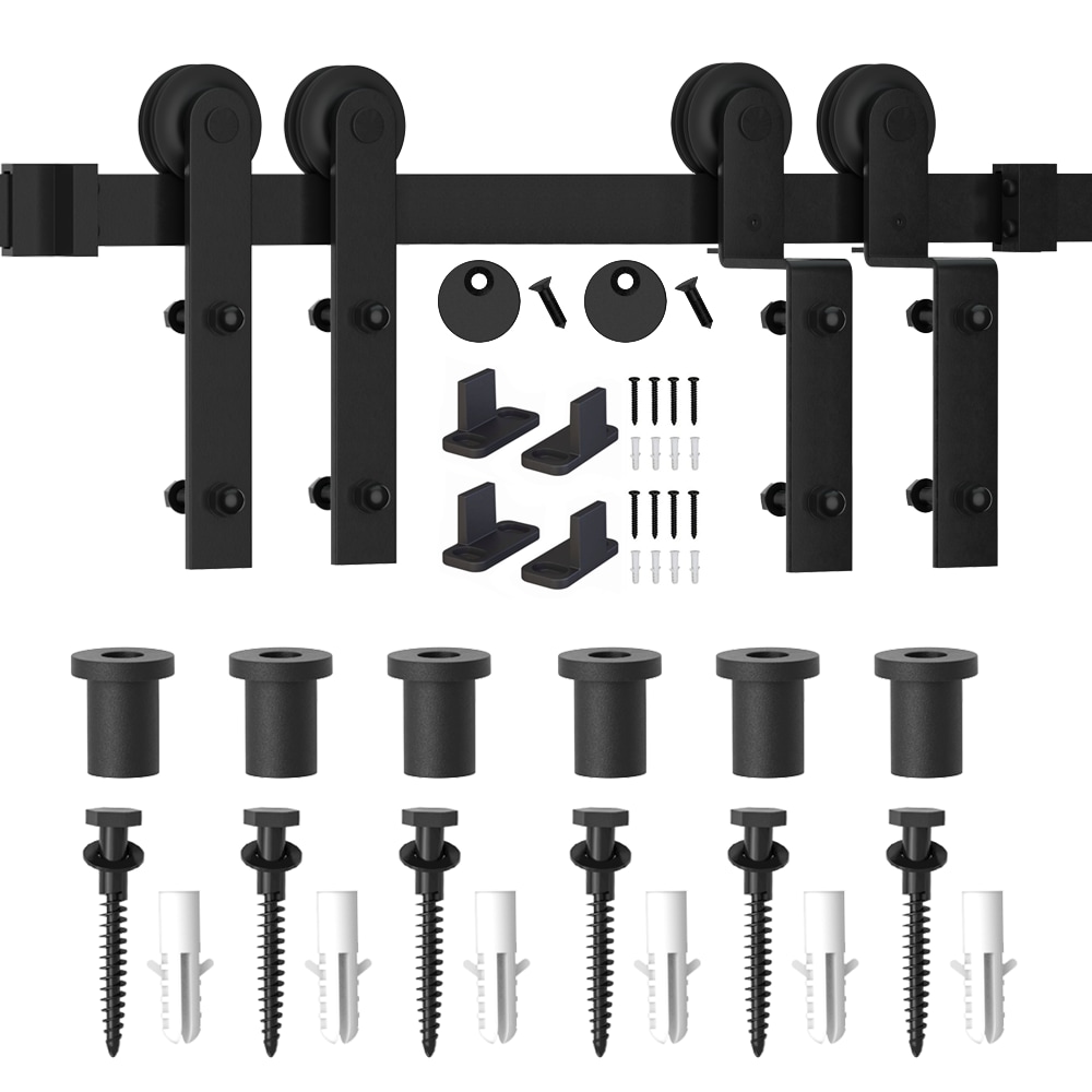 WINSOON GCM5166 90-in Matte Matte Black Indoor I-strap Single bypass Barn door hardware kit
