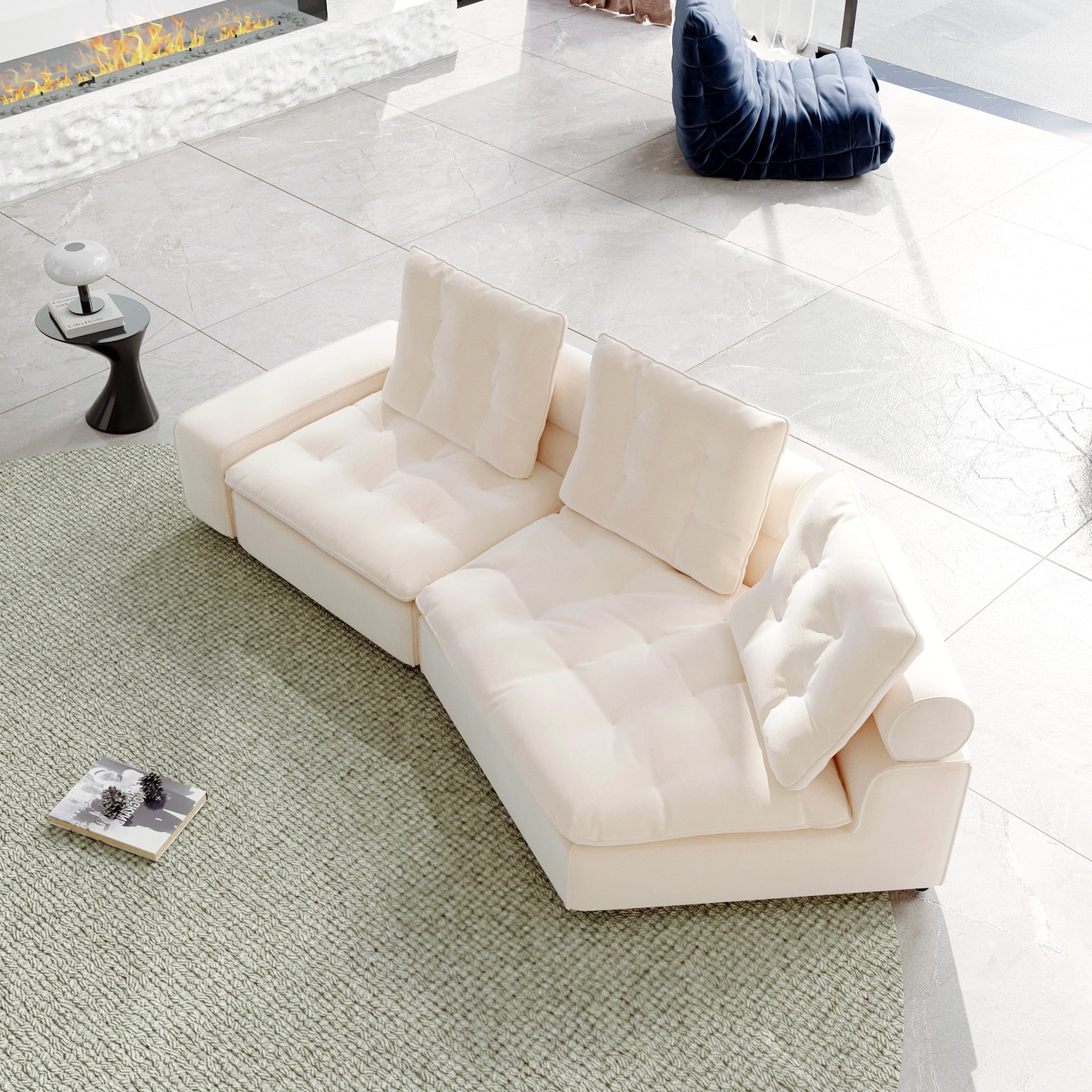 BuotiqHom DH-CF2-136BE 100-in Modern Beige Velvet 2 -seater Loveseat