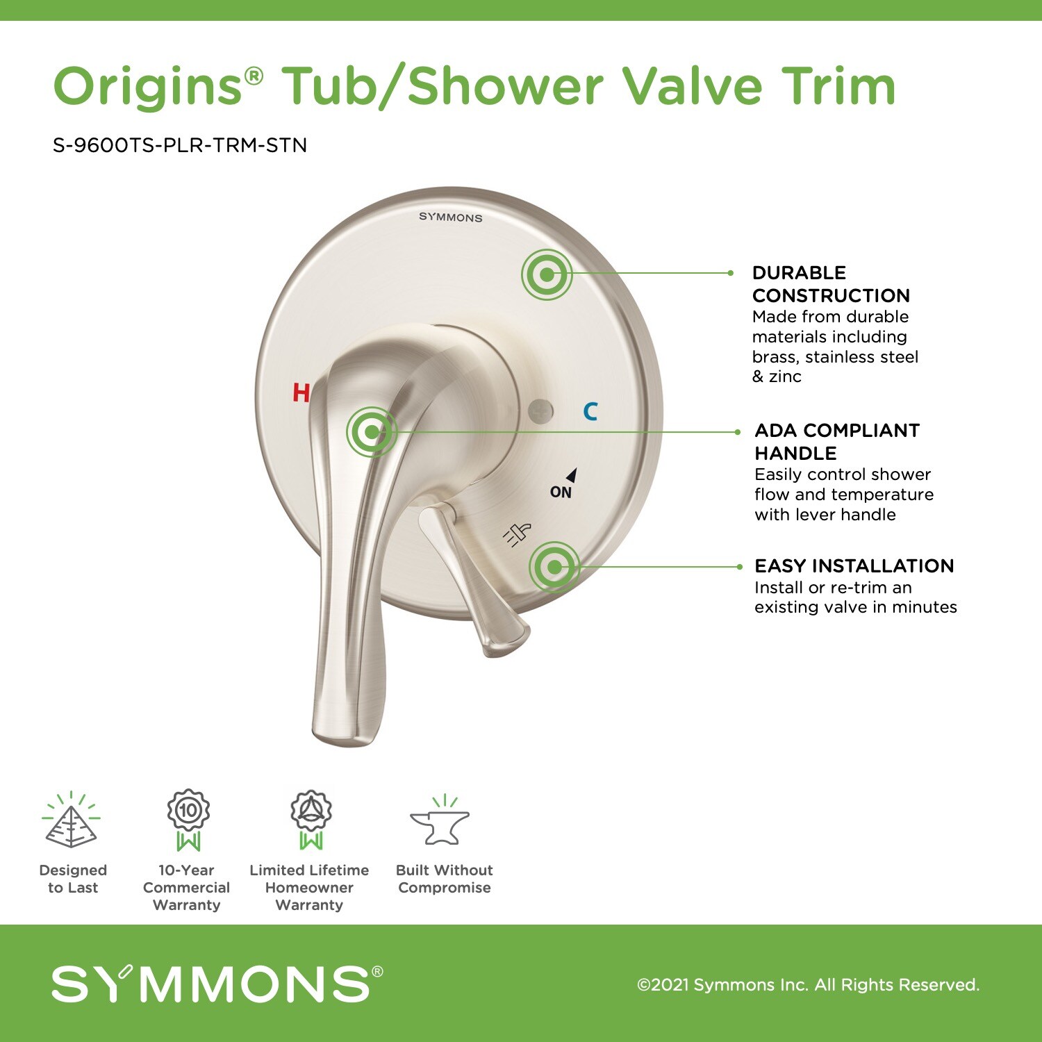 Symmons S-9600TS-PLR-TRM-STN Shower-Handles - View #3