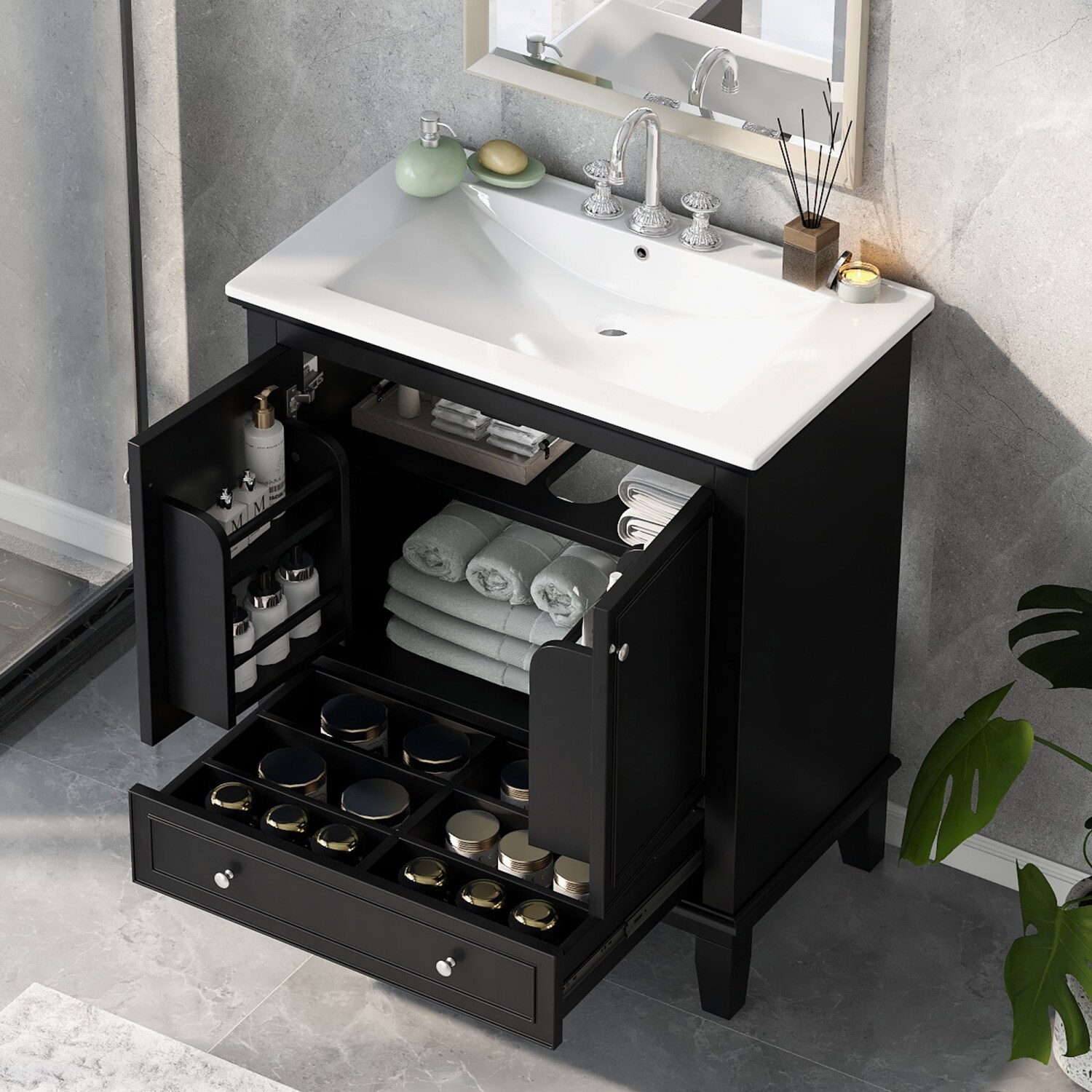 Streamdale Furniture Streamdale 30'' Vanity with Sink Solid Wood and MDF Cabinet Doors and Drawer
