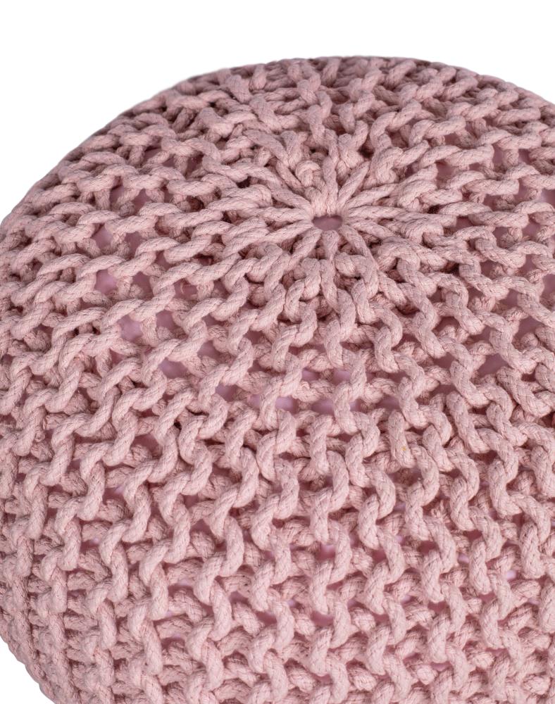 Dusty Rose Cotton Braided Round Pouf Ottoman