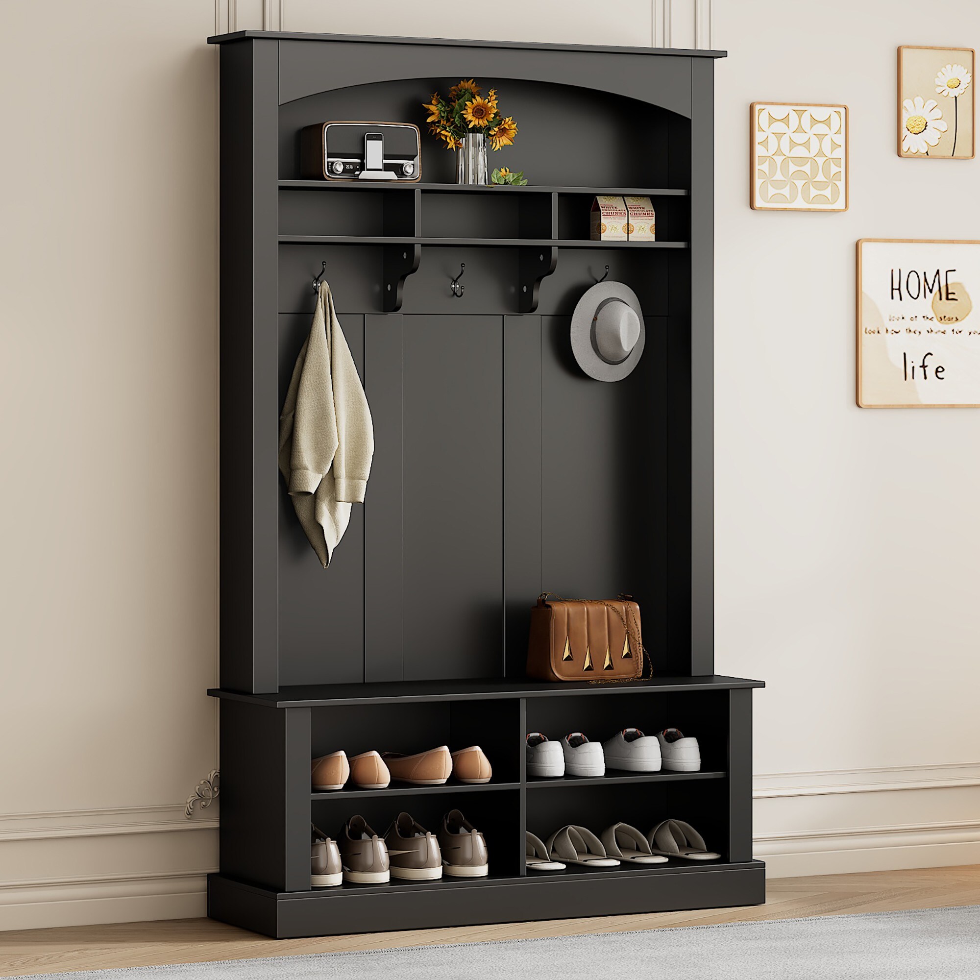 Yiekholo LL-1452AAB Casual 47.2-Inches Black Wood Hall Tree