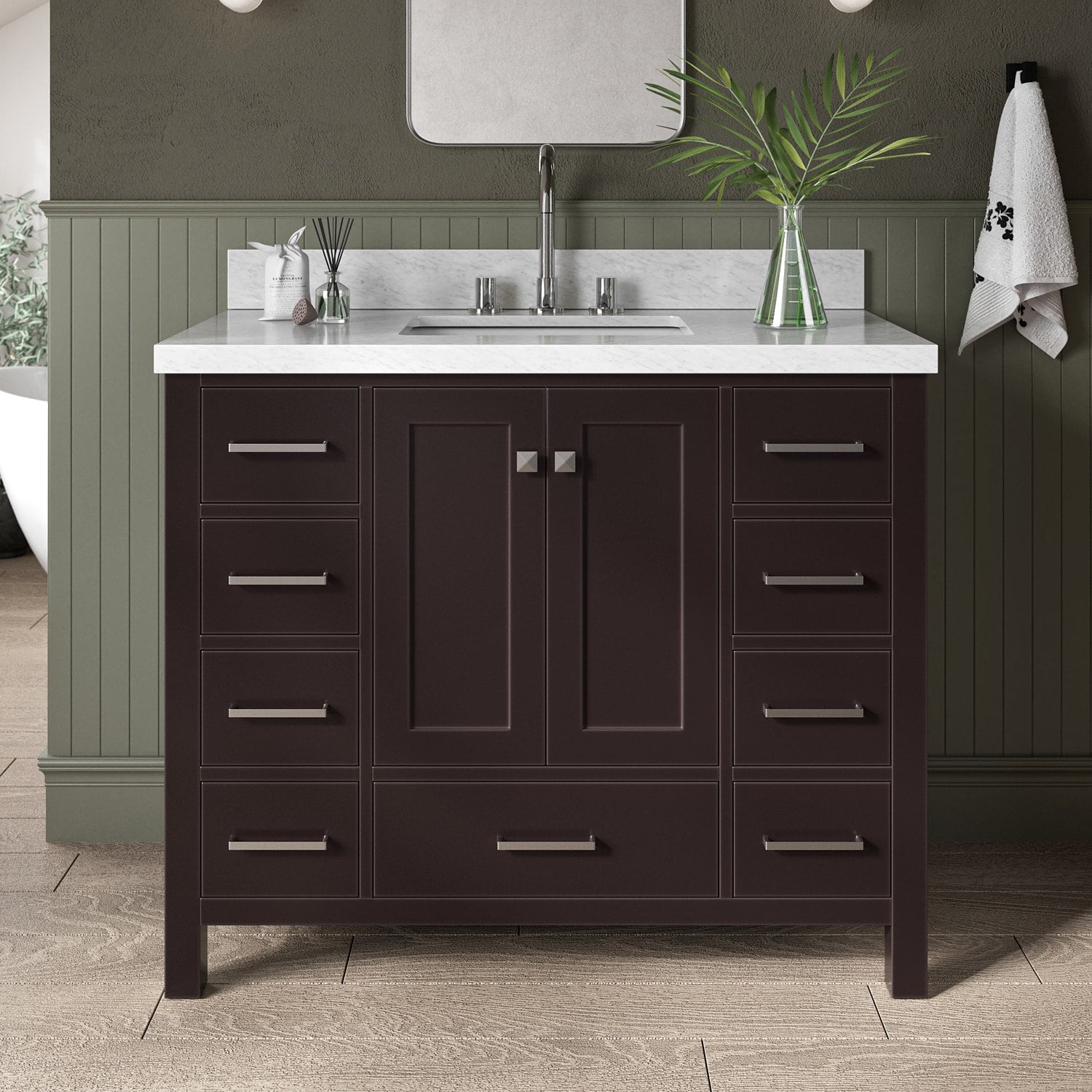 ARIEL A043SCWRVOESP Cambridge 43-in Espresso Undermount Single sink Bathroom Vanity with Carrara White Marble Natural marble Top