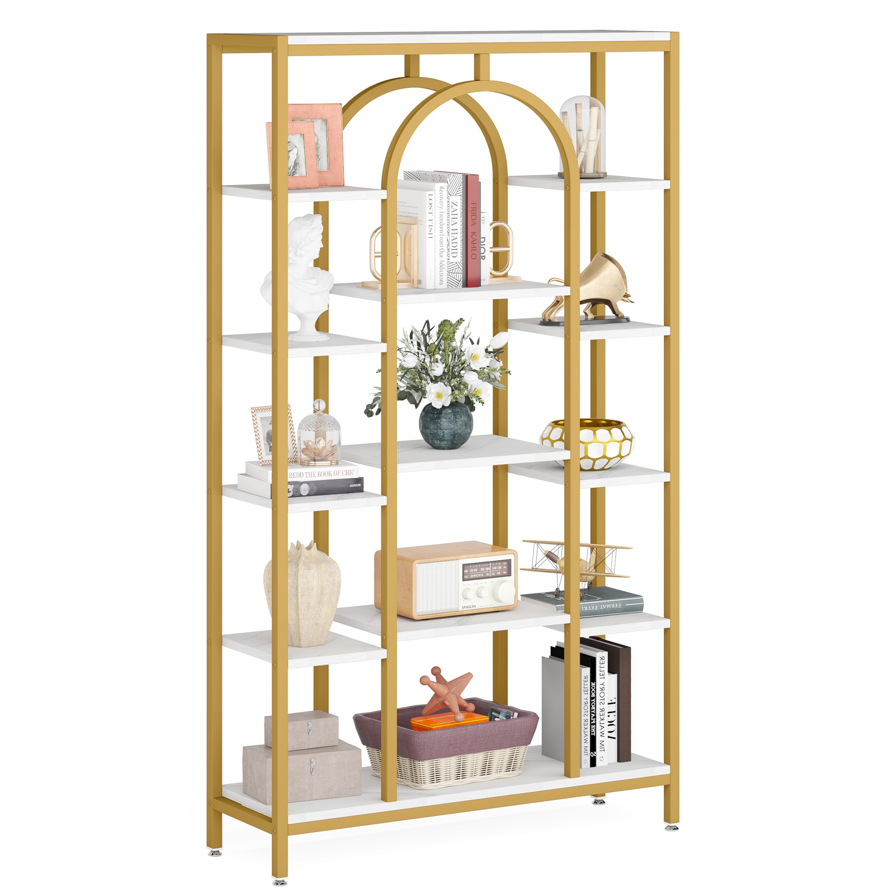Tribesigns HOGA-J0152 Gold Metal 5 -Shelf Bookcase ( 39.37-Inches W x 70.86-Inches H x 11.81-Inches D ) Unfinished
