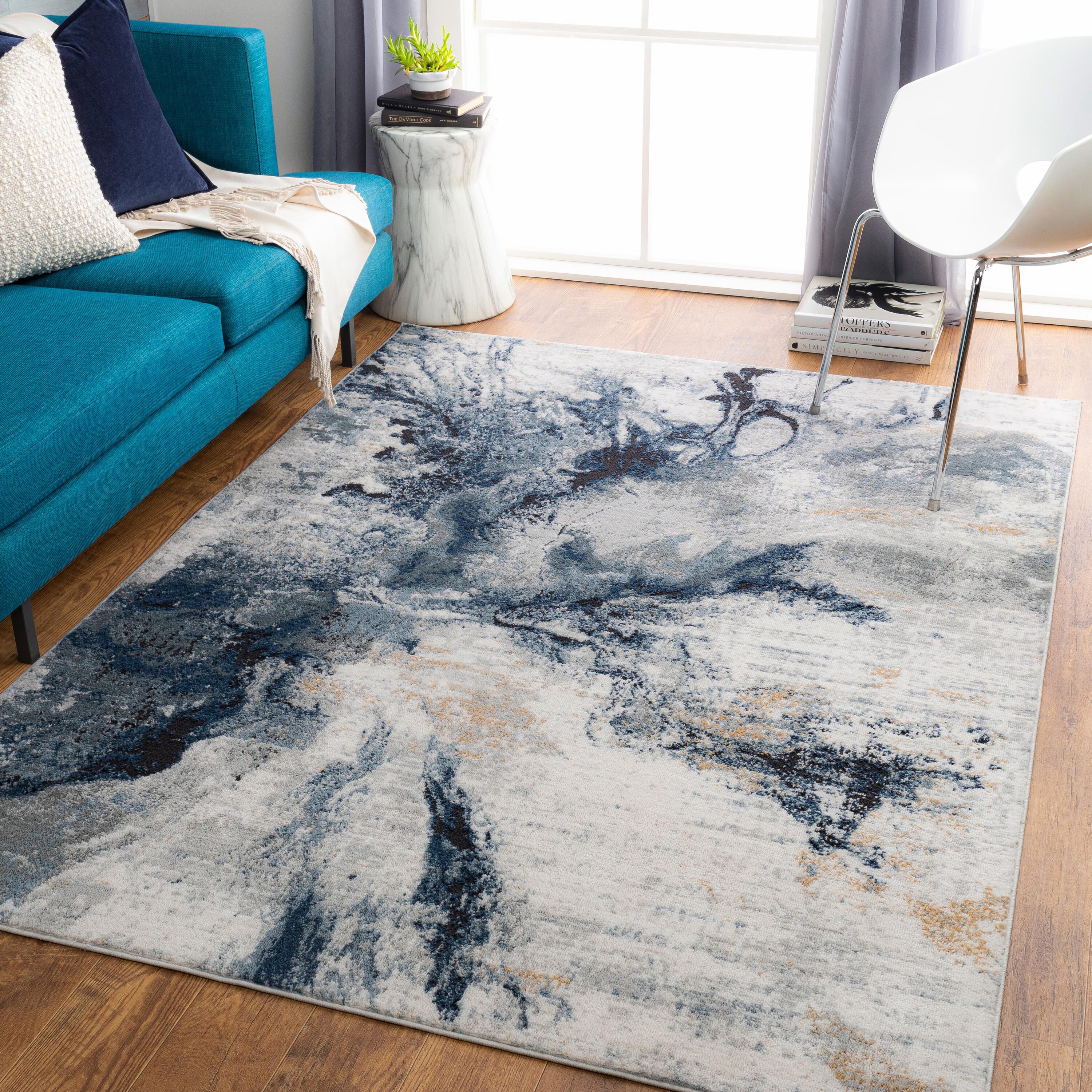 Livabliss JLO2320-71010 Jolie 7 x 10 (ft) Flatweave Polyester/Polypropylene Blue Rectangular Indoor Mid-Century Modern Area rug