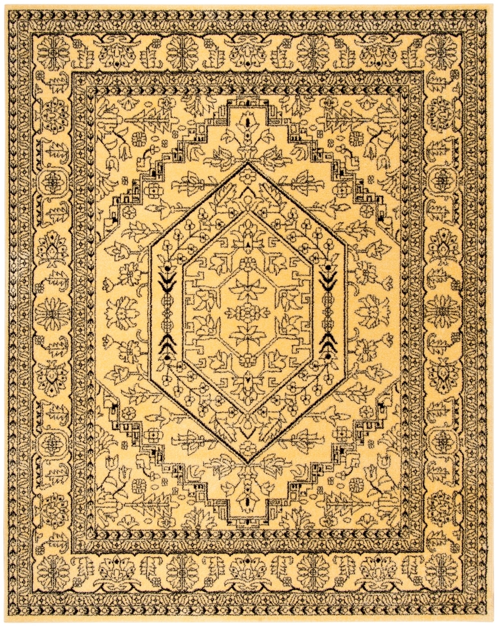 Safavieh ADR108H-8 Adirondack Herati 8 x 10 (ft) Loomed Polypropylene Gold/Black Rectangular Indoor Distressed/Overdyed Lodge Area rug