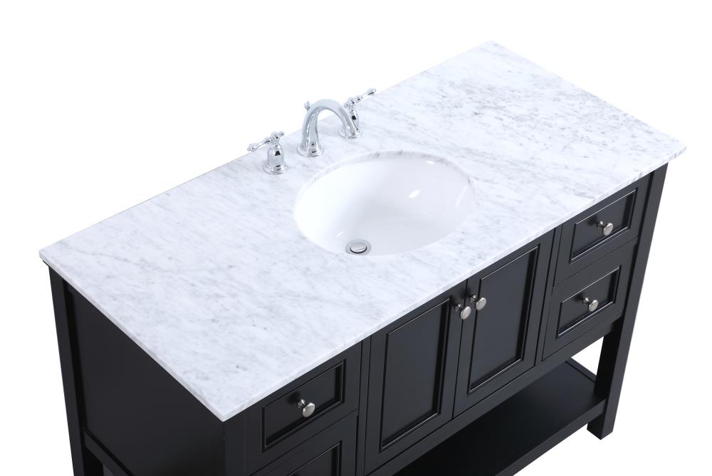 Black 48" Single Marble Top Freestanding Bathroom Vanity