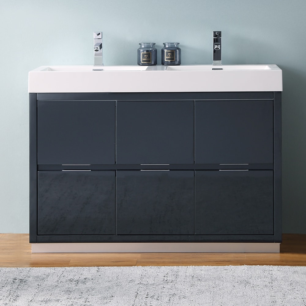 Fresca FCB8448GG-D-I Valencia 48-in Dark Slate Gray Double sink Bathroom Vanity with White Acrylic Top