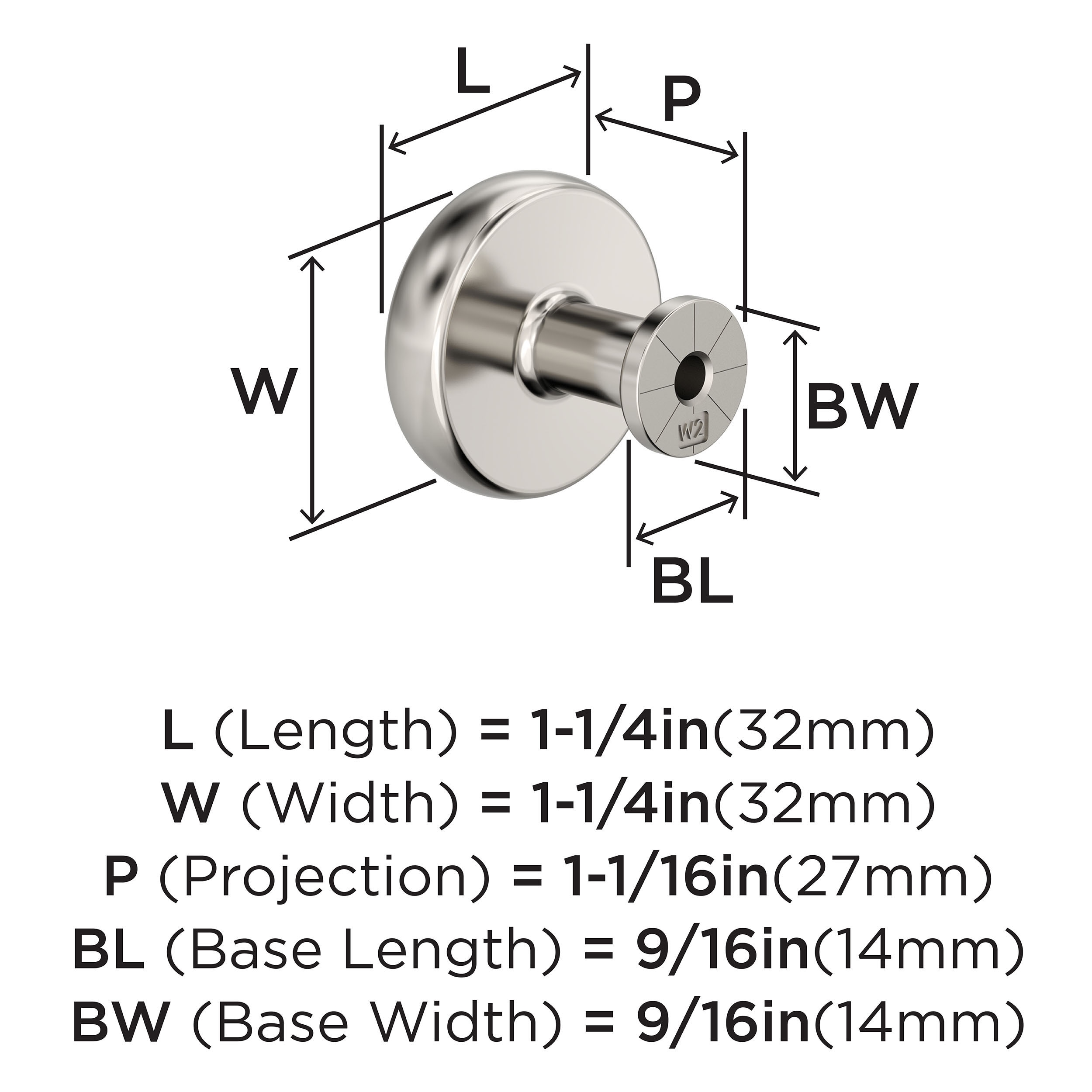 Polished Nickel Round Cabinet Knob with Mounting Hardware