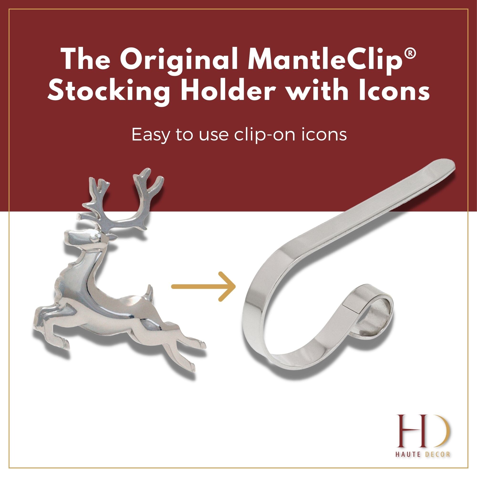 Matte Black Metal MantleClip Stocking Holders with Holiday Icons, 4-Pack