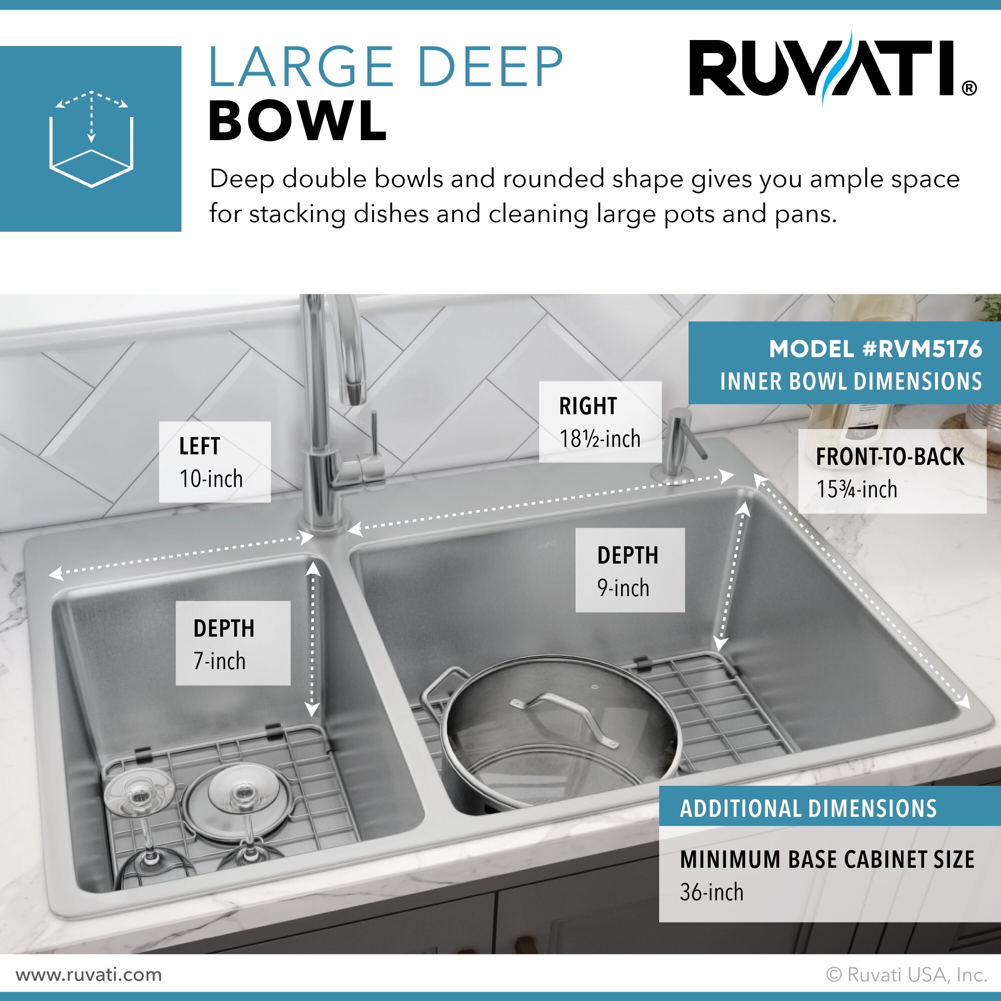 Ruvati Modena Drop-In 33-in x 22-in Brushed Stainless Steel Double ...