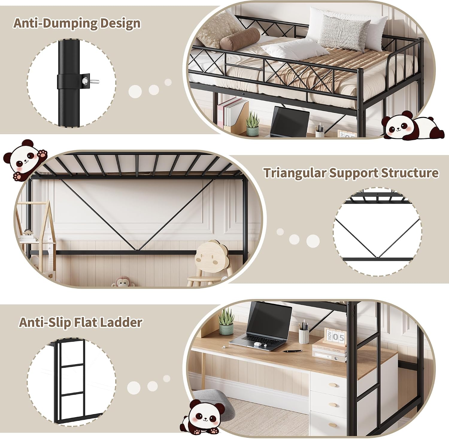 GarveeLife Loft Bed Twin Size with Arched Safety Guardrail Safety ...