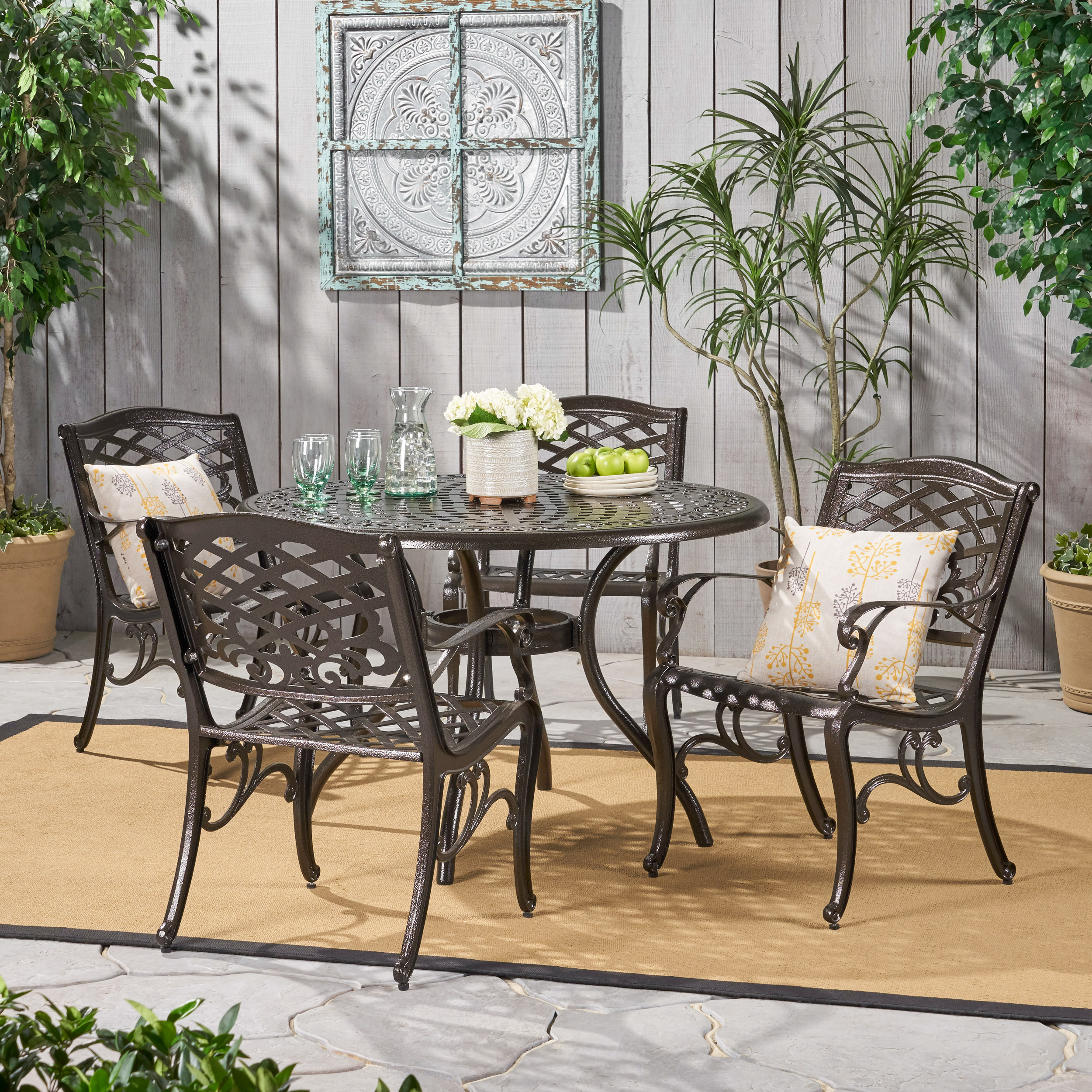 Christopher Knight Home - Hallandale Sarasota Traditional Outdoor Cast Aluminum 4 Seater Patio Di...