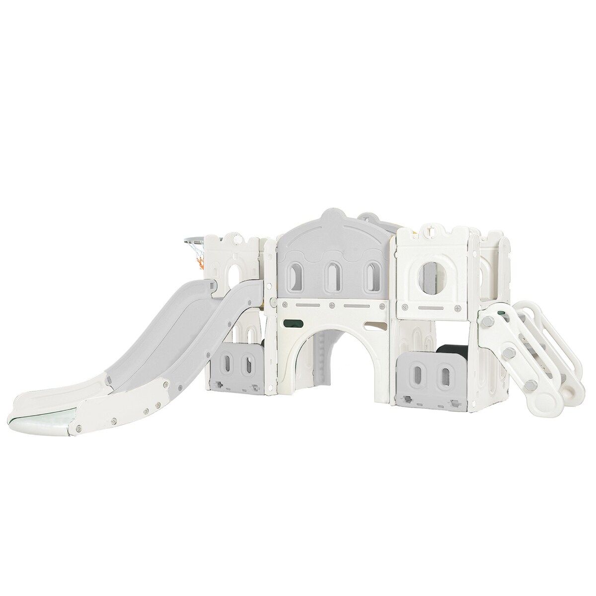 Kahomvis MRS-QPSW-7AAE Kids Toy Slide Play Set Structure, Freestanding Castle Climber with Slide and Basketball Hoop