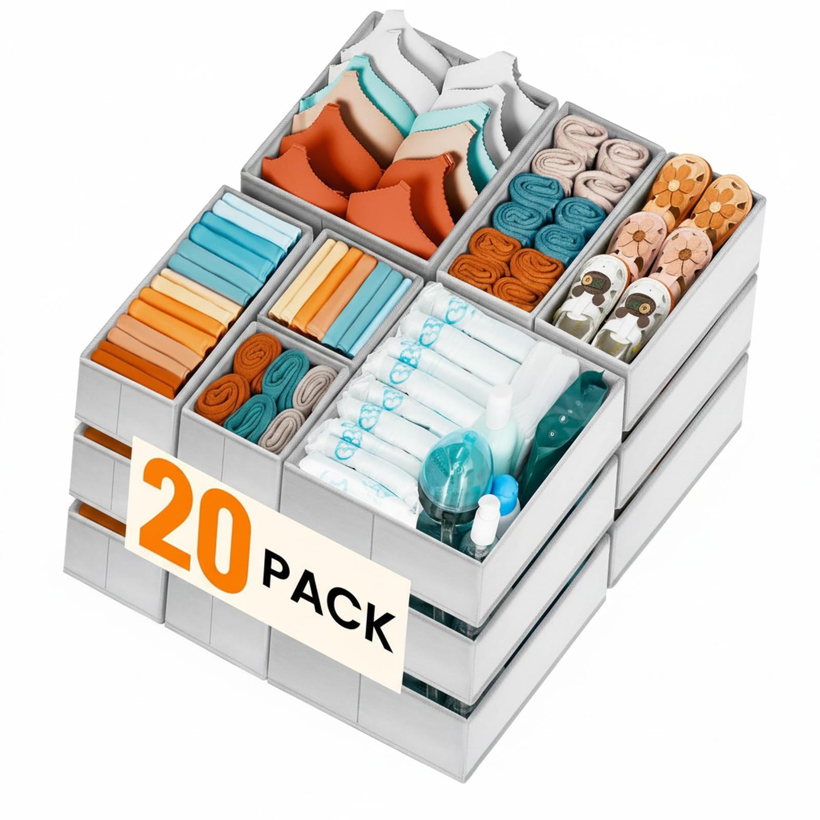 Baginizer Drawer Organizer Clothes Storage Bins For Underwear Bra Sock Fabric Closet Organization Dividers Bedroom Dorm Collapsible Space Saving Multi Use #BAGINIZER001098