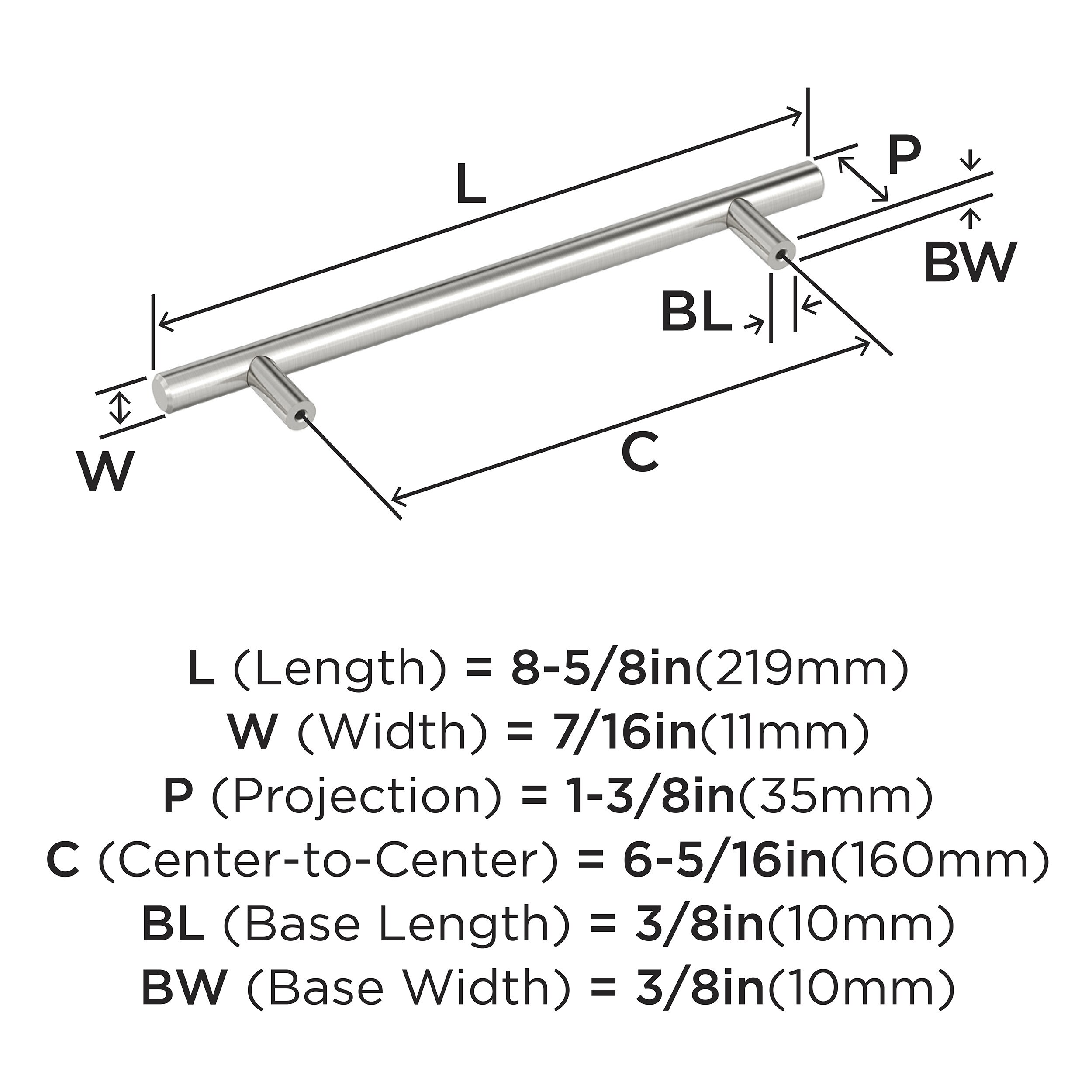 Polished Stainless Steel 6-5/16 inch Bar Pull with Mounting Hardware