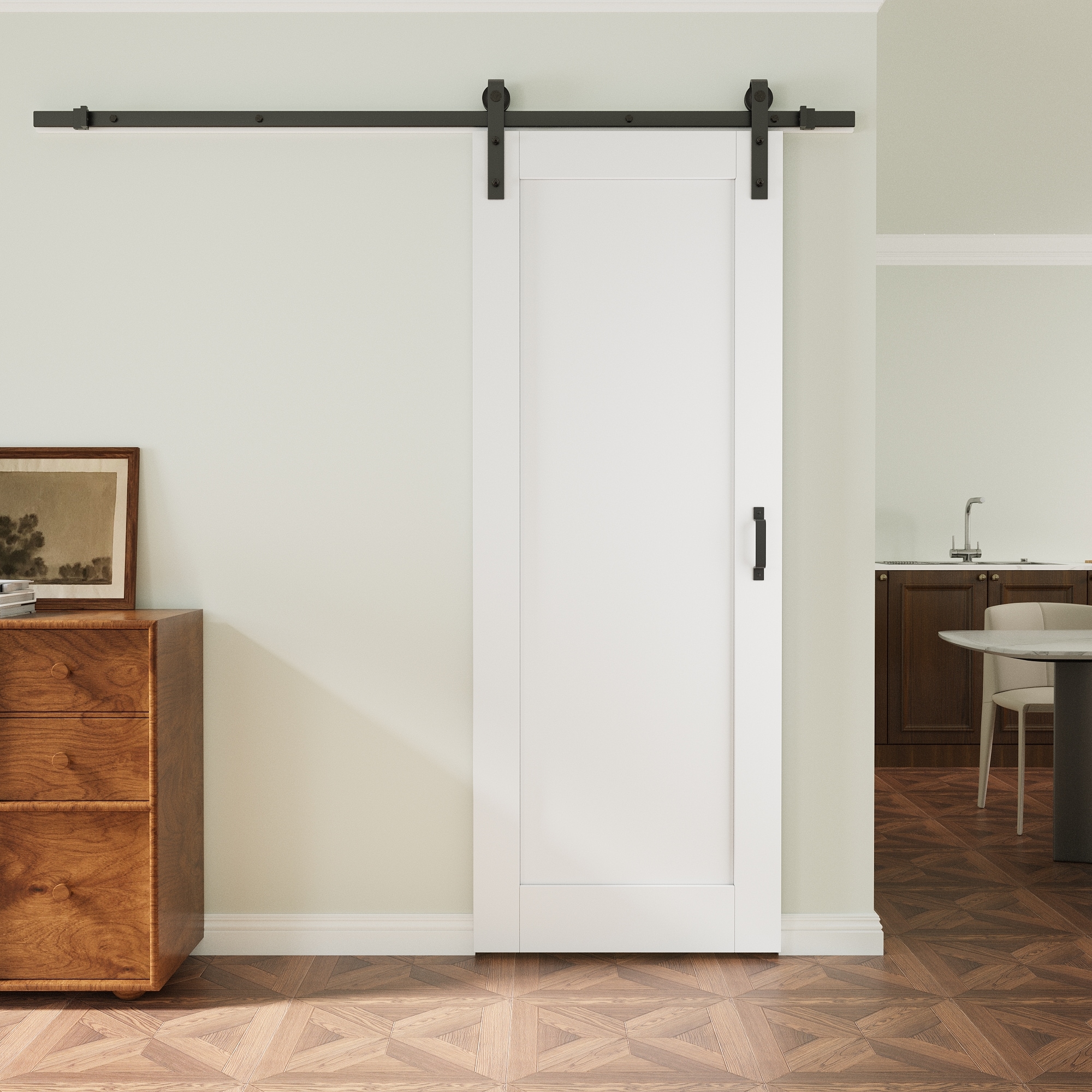 JUJUBON IN-BDYGXB9632-72 32-in x 96-in White Square MDF Solid core Single Barn Door (Hardware Included)