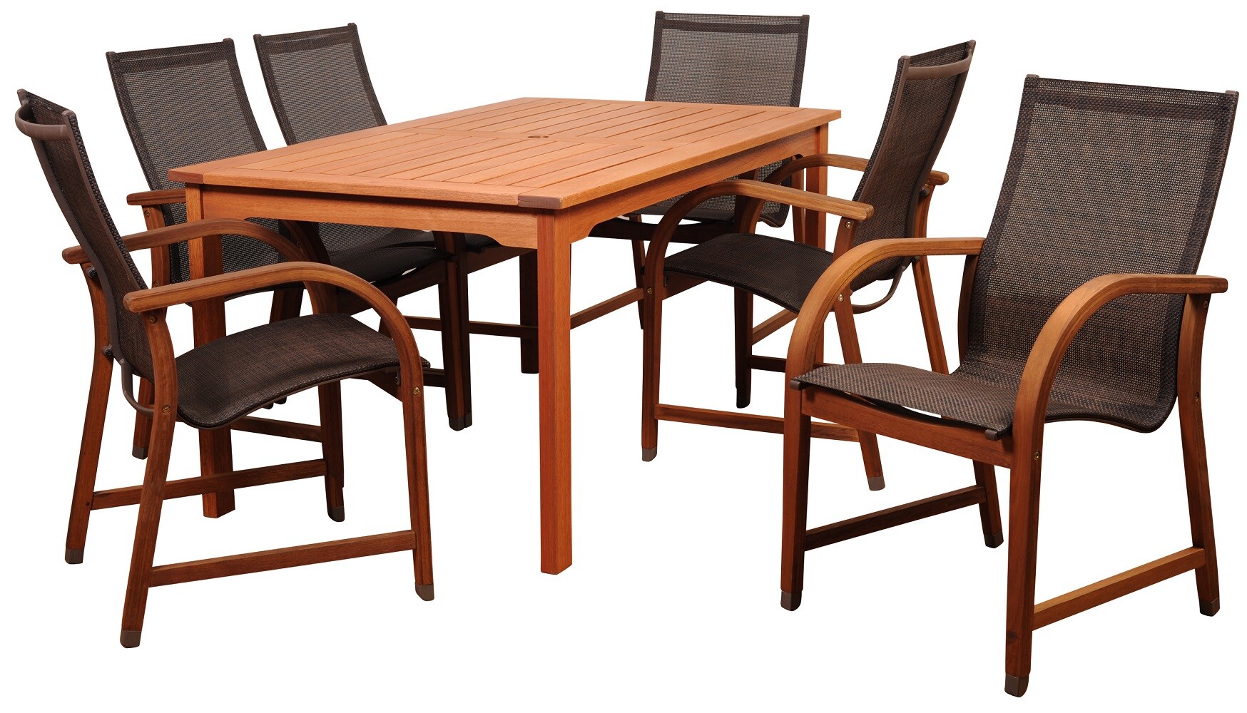 Envelor EN-IH-AMAZBH7PC Amazonia 7 -Piece Brown Patio Dining Set Wood Rectangle Table with 6 Stationary Chairs