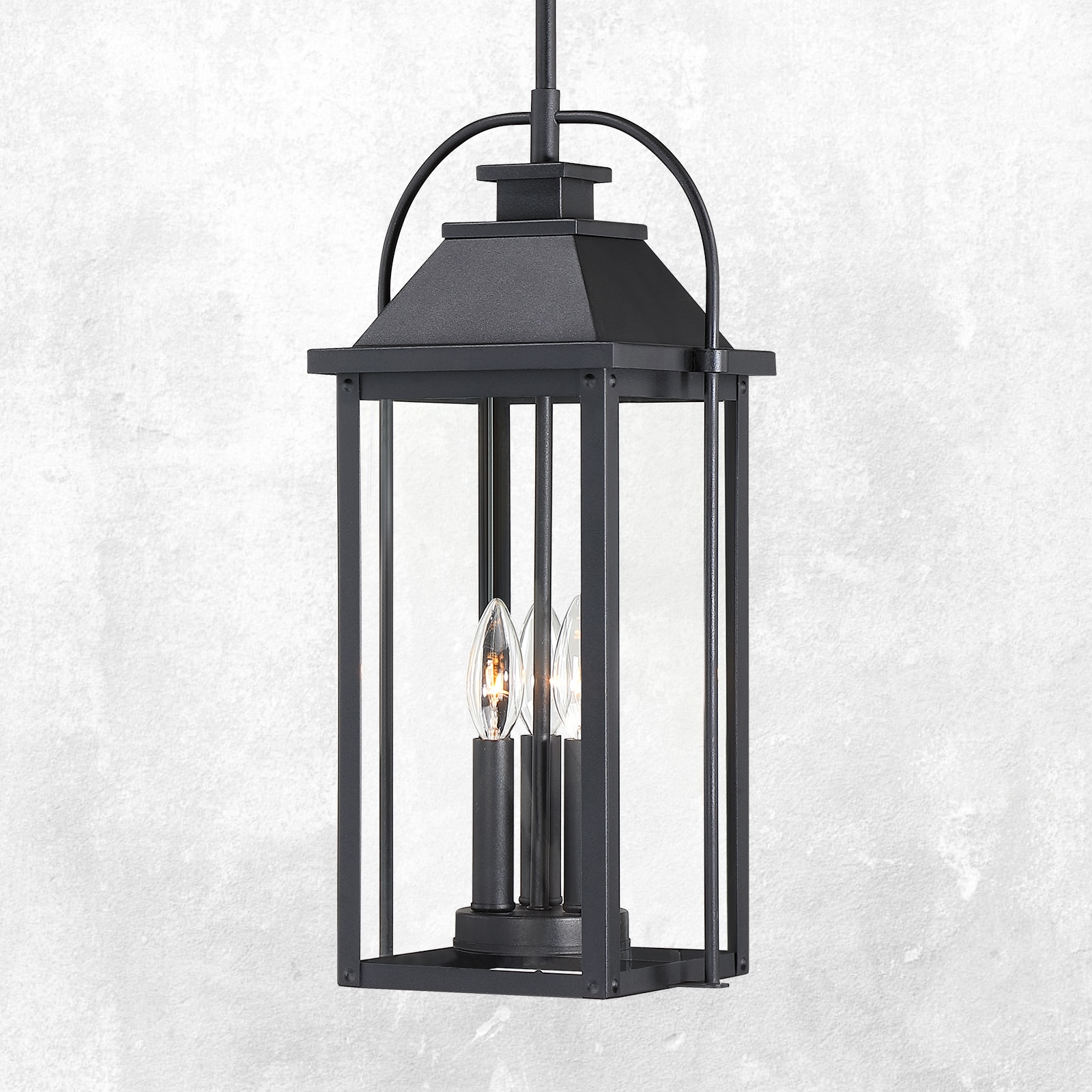 True Fine 40034C Nelson 3 -Light Black Traditional Clear glass Rectangle Large Indoor/Outdoor Hanging Pendant light