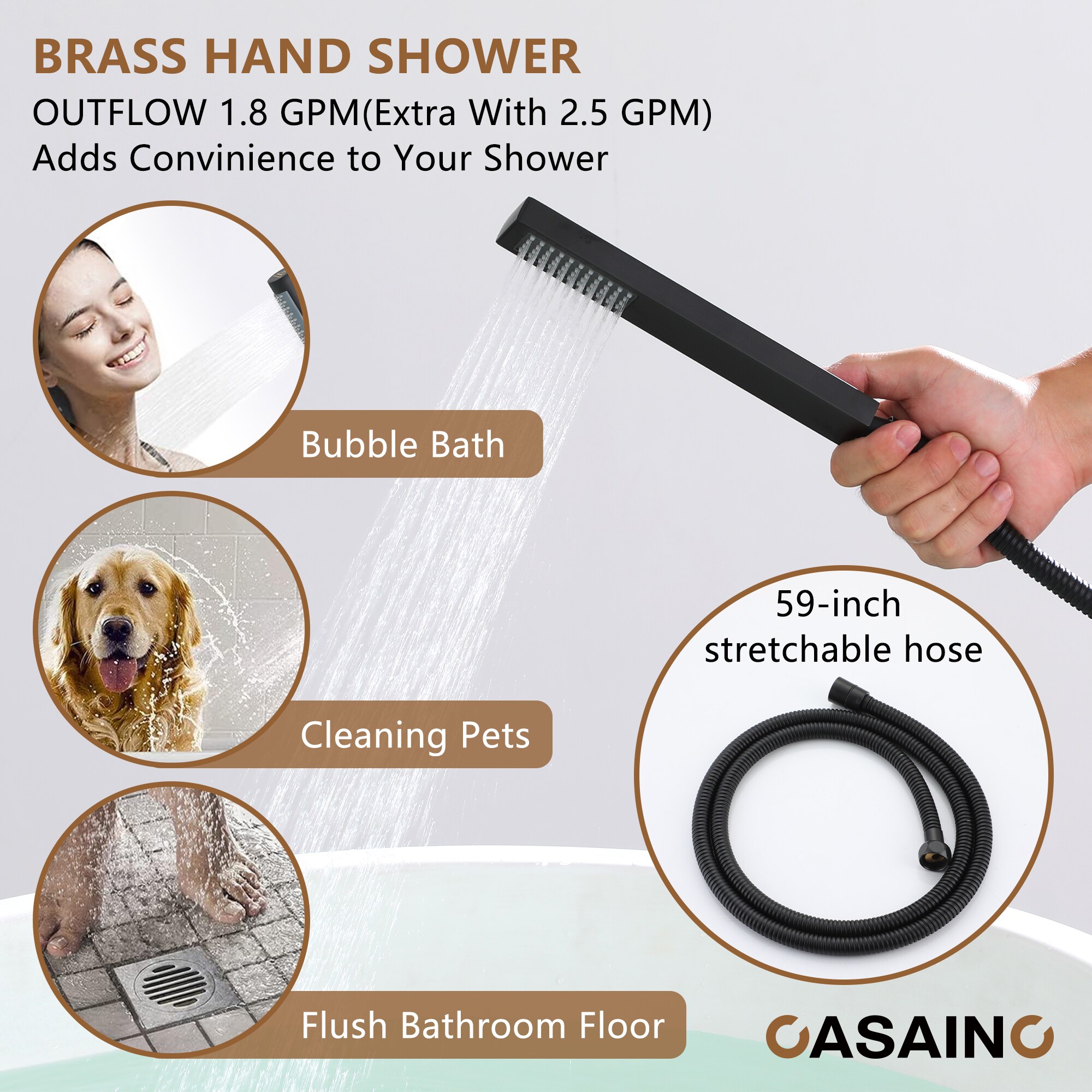 Matte Black Brass Freestanding Bathtub Faucet with Handshower