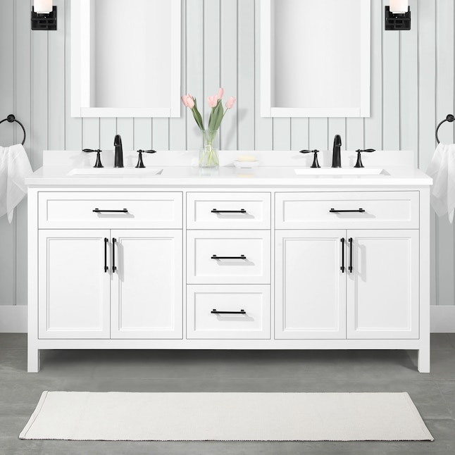 Allen Roth Brinkhaven 72 In White, Double Sink Vanity 72 Inch With Top