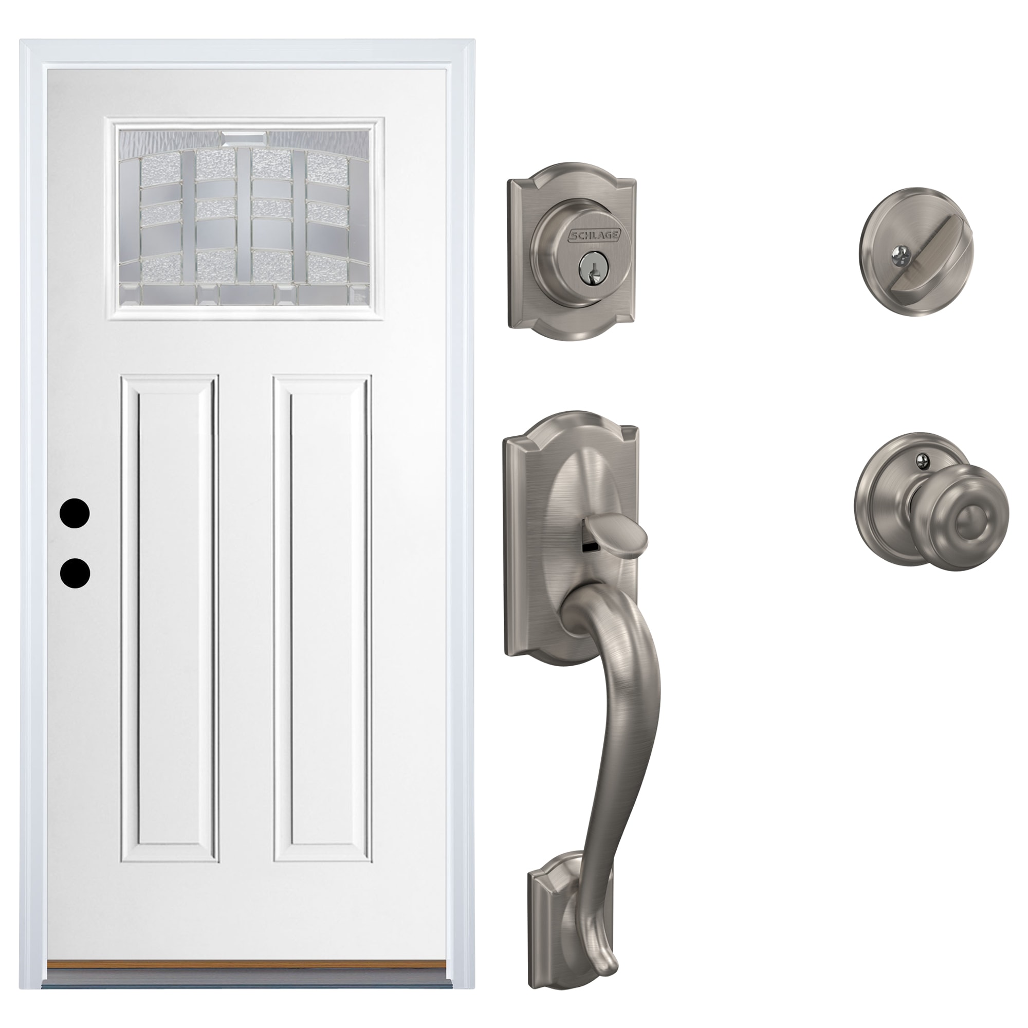 Therma-Tru Benchmark Doors Therma-Tru Emerson 36-in x 80-in Craftsman Left-Hand Inswing Front Door with Schlage Camelot Satin Nickel Deadbolt and