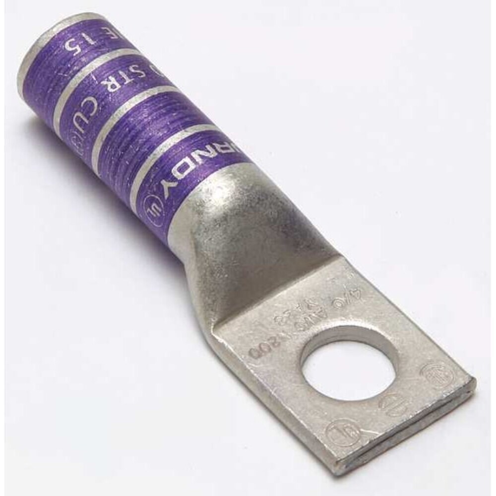 BURNDY One-Hole Compression Lug 4/0 AWG Max 1/2 in Stud Long Barrel Copper Purple