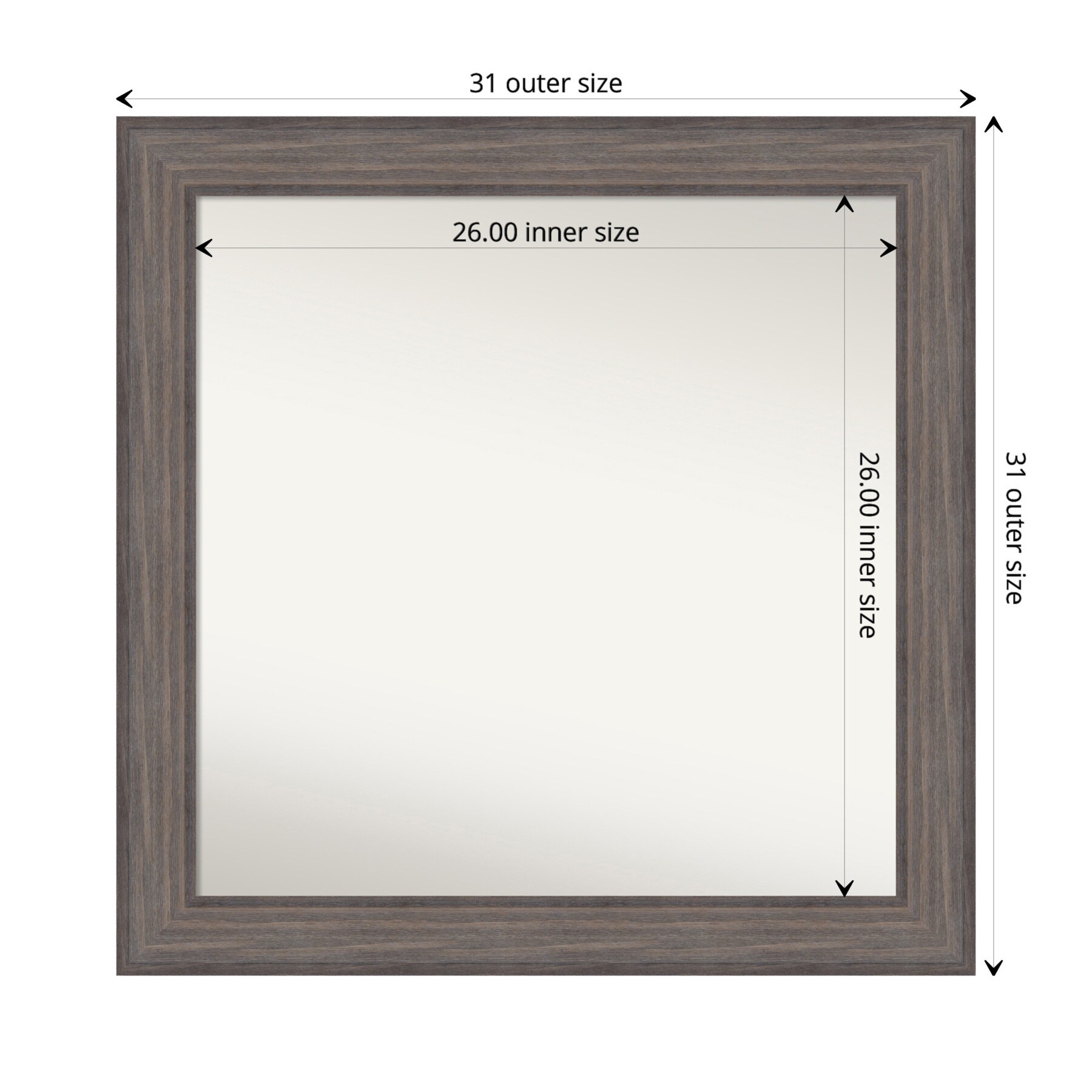 31" x 31" Brown Wood Rectangular Bathroom Vanity Mirror