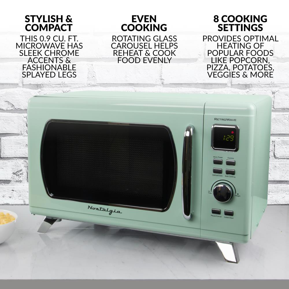 Retro Aqua Countertop Microwave Oven 0.9 cu ft Turntable Kitchen 1950s Cooking 
