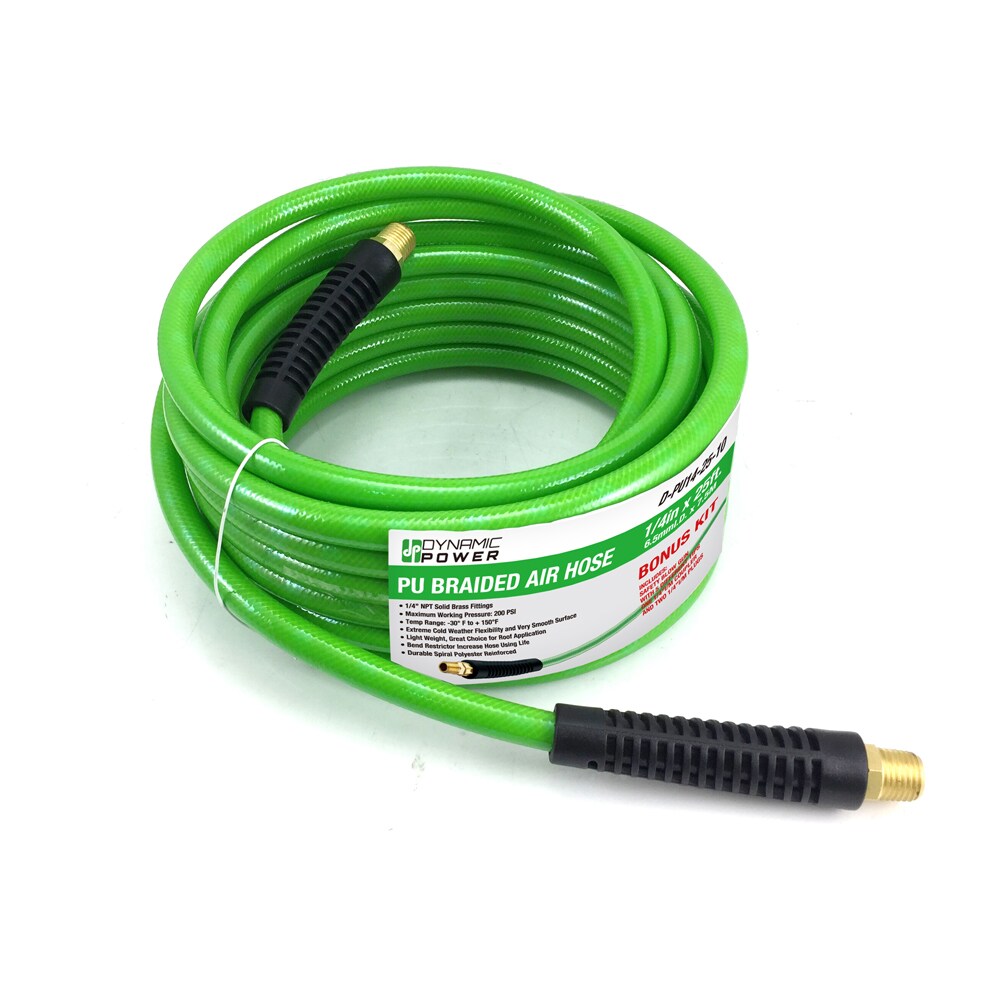DYNAMIC POWER 25 Ft Green Polyurethane Air Compressor Hose Reel - 3/8-in  NPT Brass Fittings, 300 PSI, Kink Free, Bonus Kit Included in the Air  Compressor Hoses department at