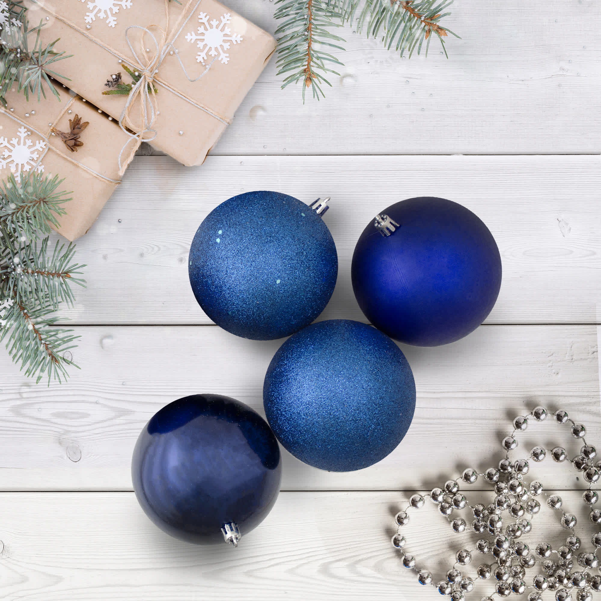 Northlight Royal Blue Shatterproof 4-Finish Christmas Ball Ornaments - 2.5 inch (60mm) - 24ct