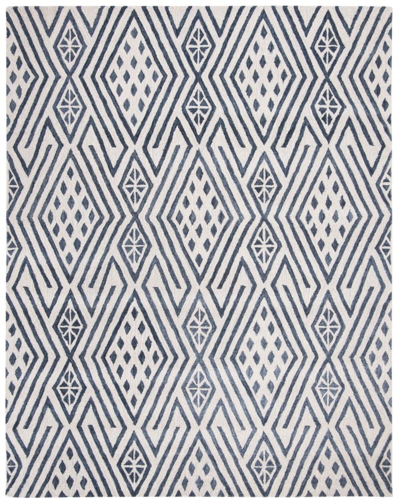 Blue and Ivory Handmade Wool 8' x 10' Area Rug