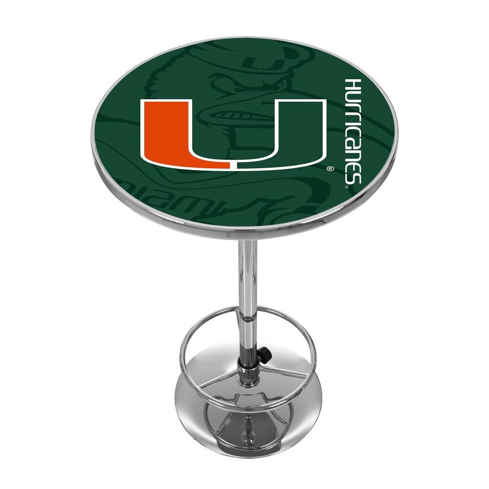 Trademark Gameroom MIA2000-FADE Miami Hurricanes Pub Tables Chrome Round Traditional Bar Table, Composite with Metal Pedestal Base 27.375-in L x 42-in H