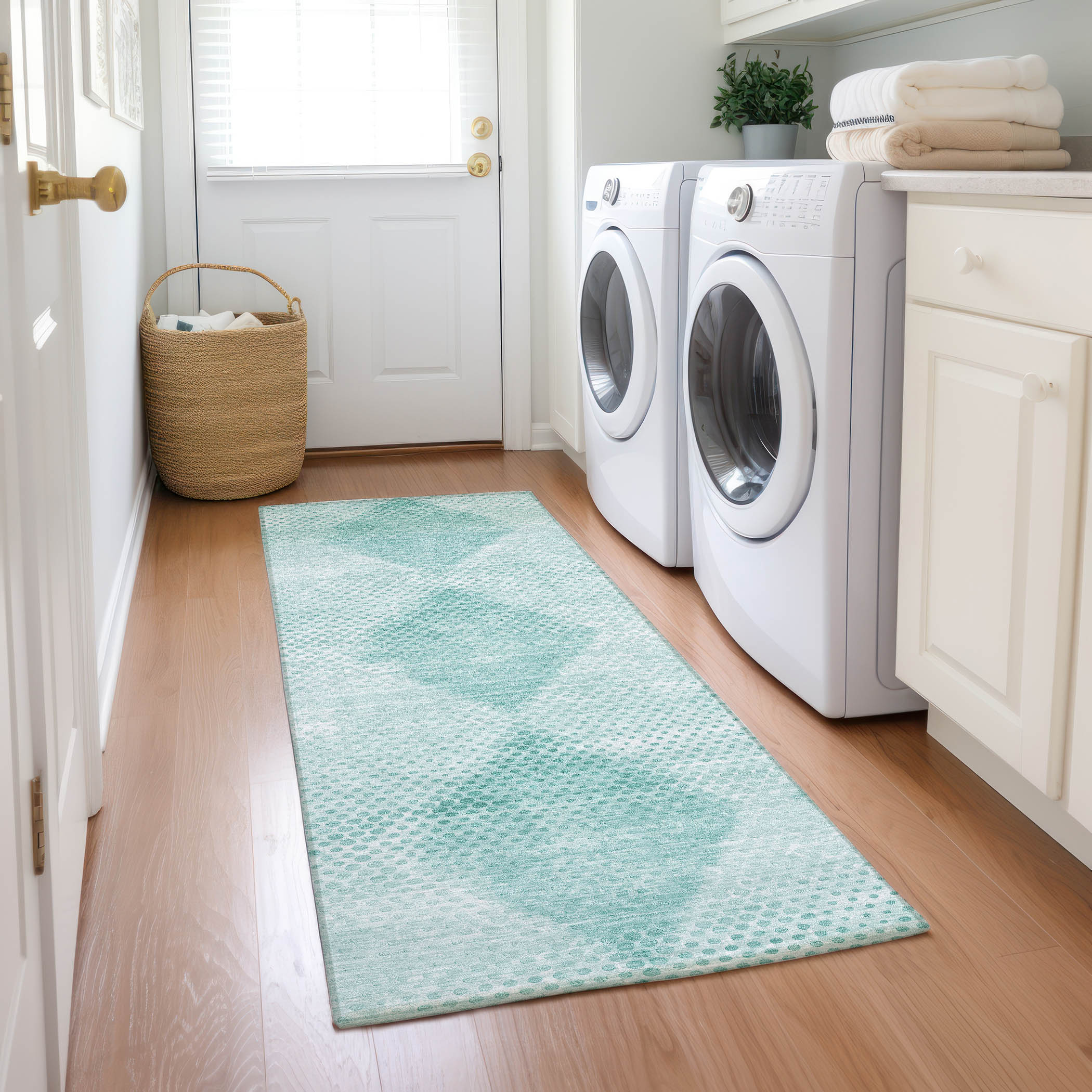 Addison Rugs ACN539TE2X8 Chantille 2 x 7 (ft) Polyester Teal Rectangular Indoor/Outdoor Abstract Mid-Century Modern Machine washable Area rug