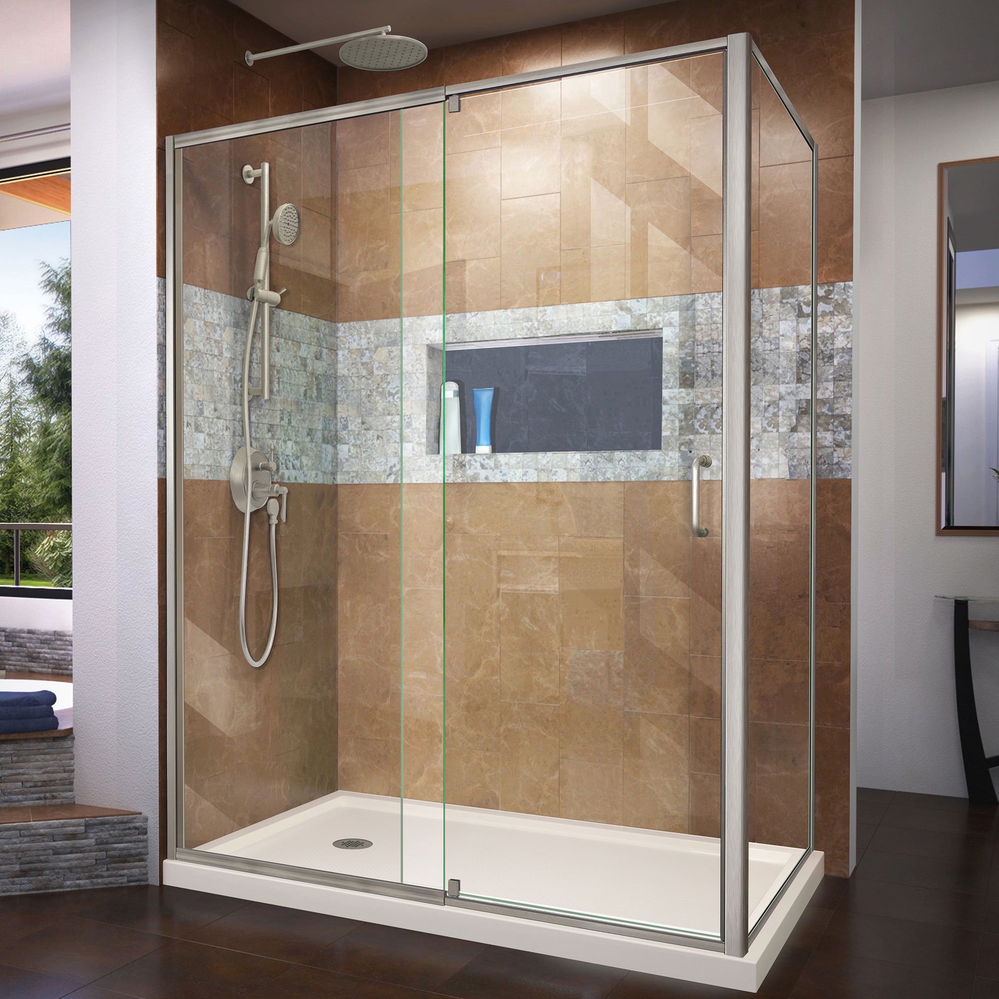 DreamLine DL-6720L-22-04 Flex 2 -Piece 36-in W x 60-in L x 75-in H Rectangular Corner shower kit ( Left Drain) Base and Door Included Brushed nickel Hardware Included