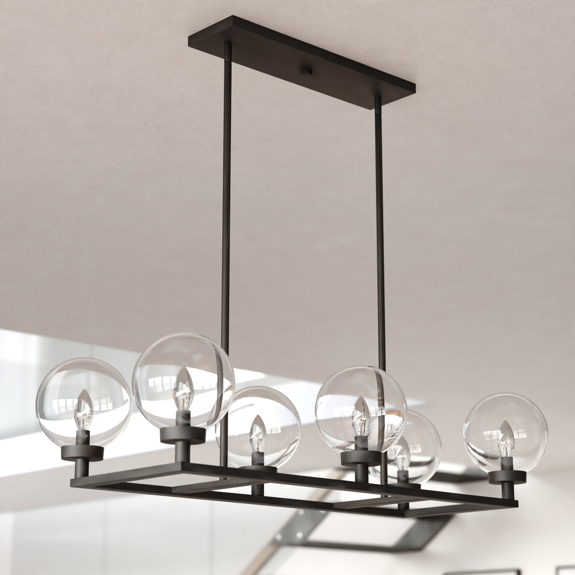 Cascadia H0278 Lander 6 -Light Matte Black Transitional Clear glass Linear Large Hanging Kitchen island light